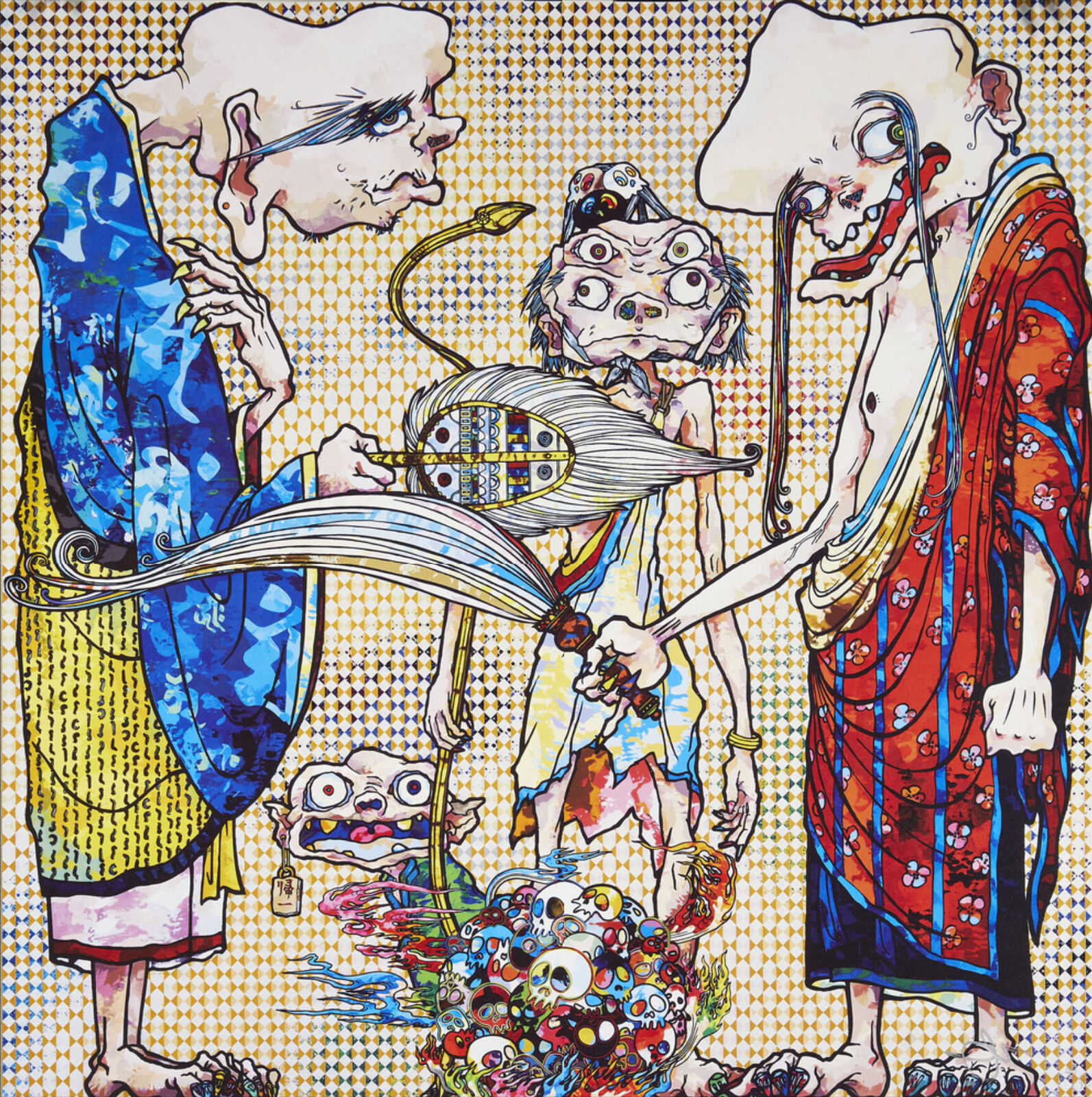 Artwork by Takashi Murakami, 4 Arhats, One With Four Eyes, Made of 4c offset print + special silver 