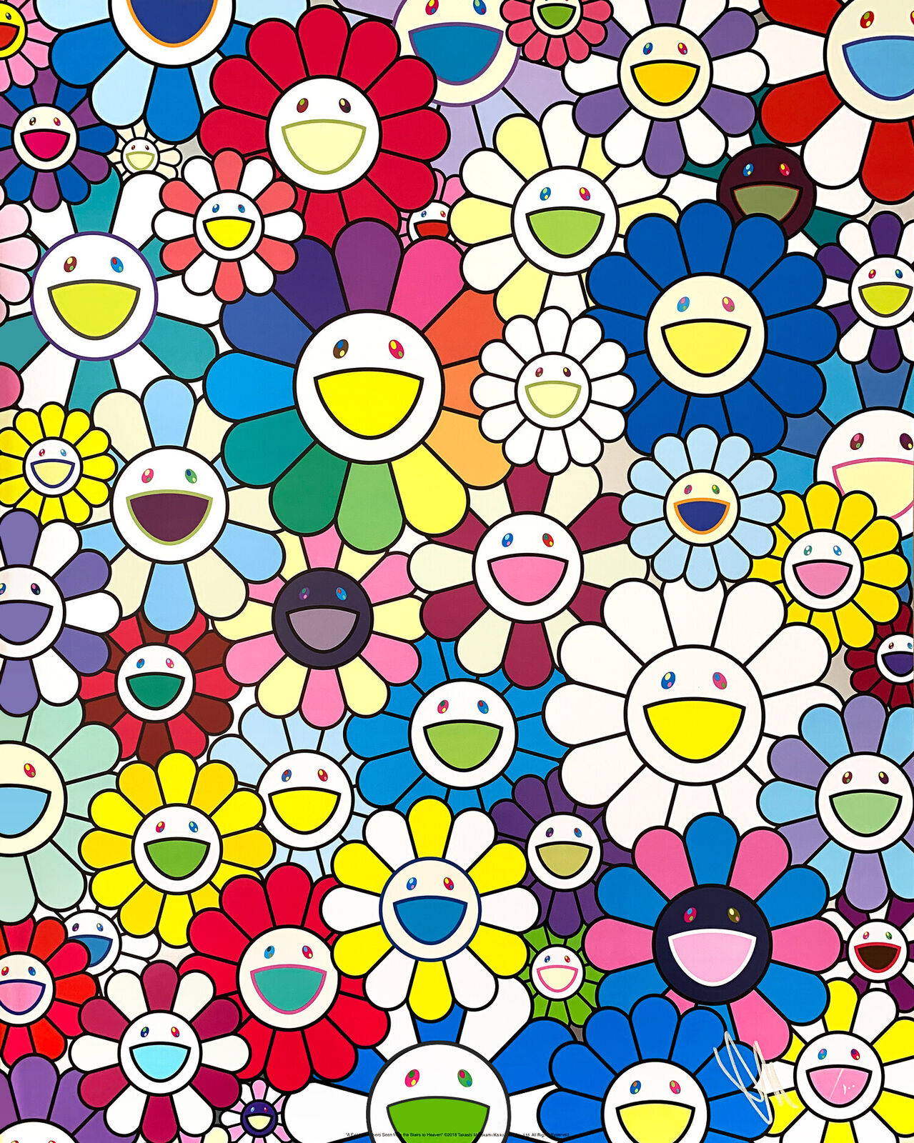 Artwork by Takashi Murakami, A Field of Flowers Seen from the Stairs to Heaven, Made of 4c offset print + cold stamp 