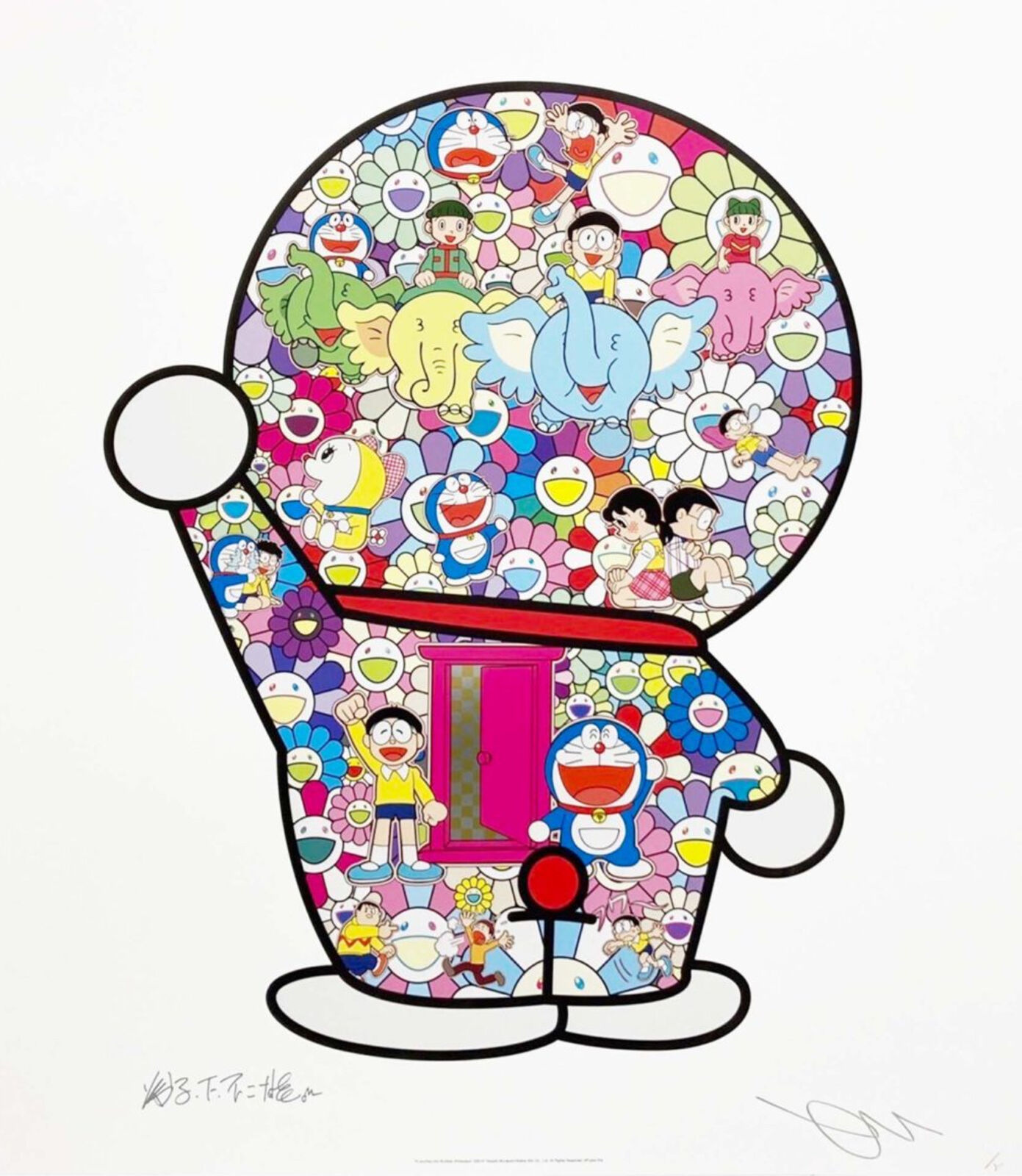A drawing of a gumball machine filled with lots of cartoon characters.