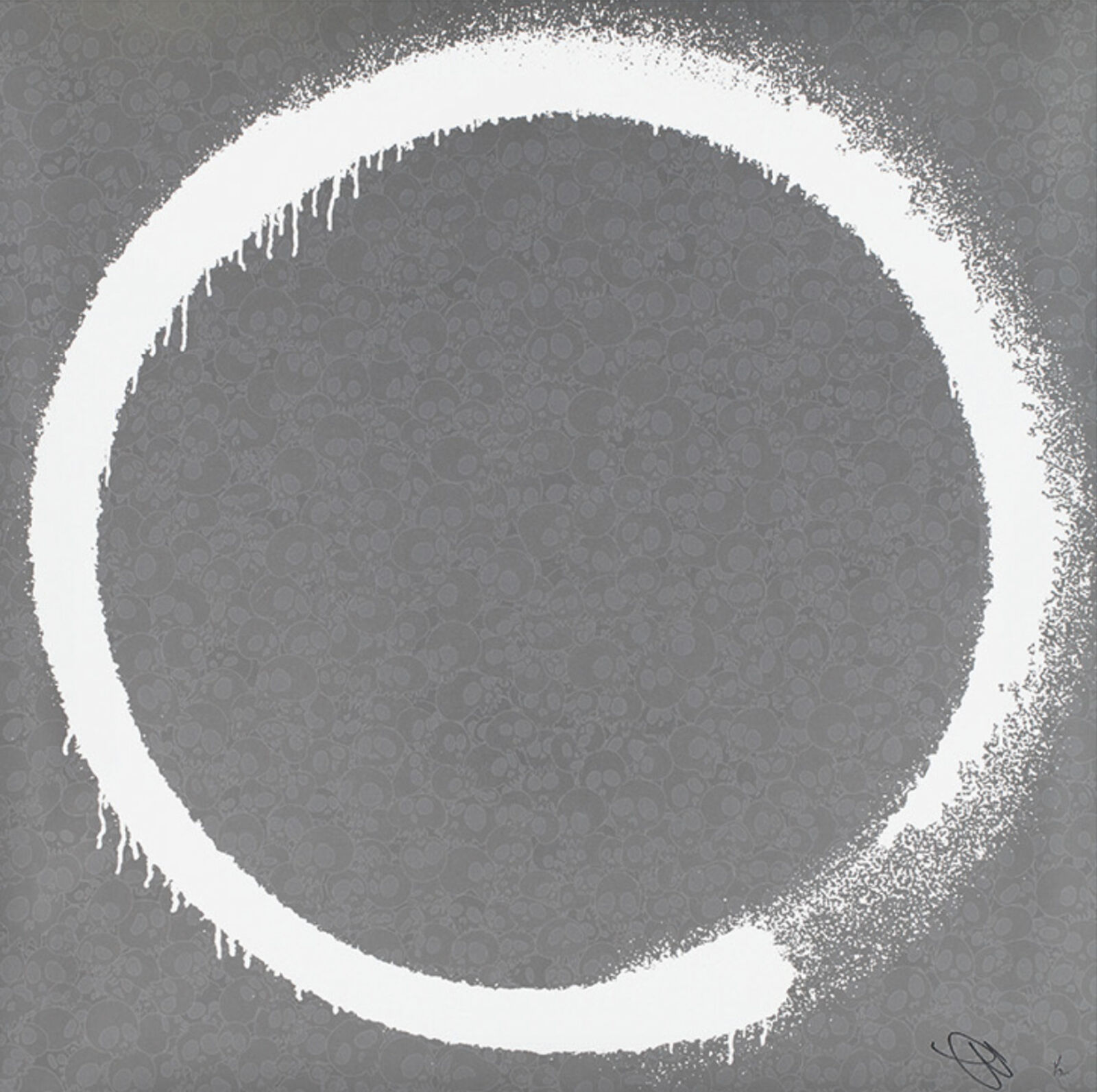 A white circle painted on a gray background.