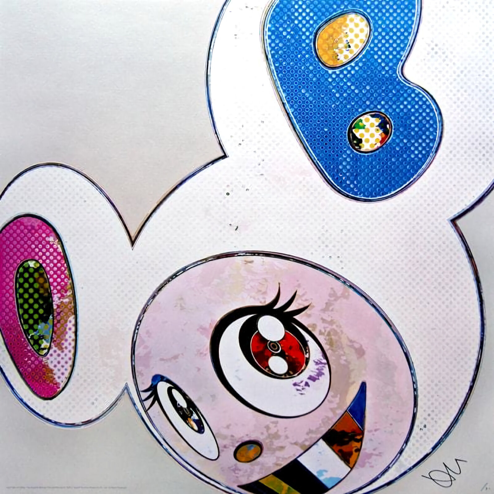 Artwork by Takashi Murakami, And Then x 6 (White: The Superflat Method, Pink and Blue Ears), Made of 4c offset print + silver 