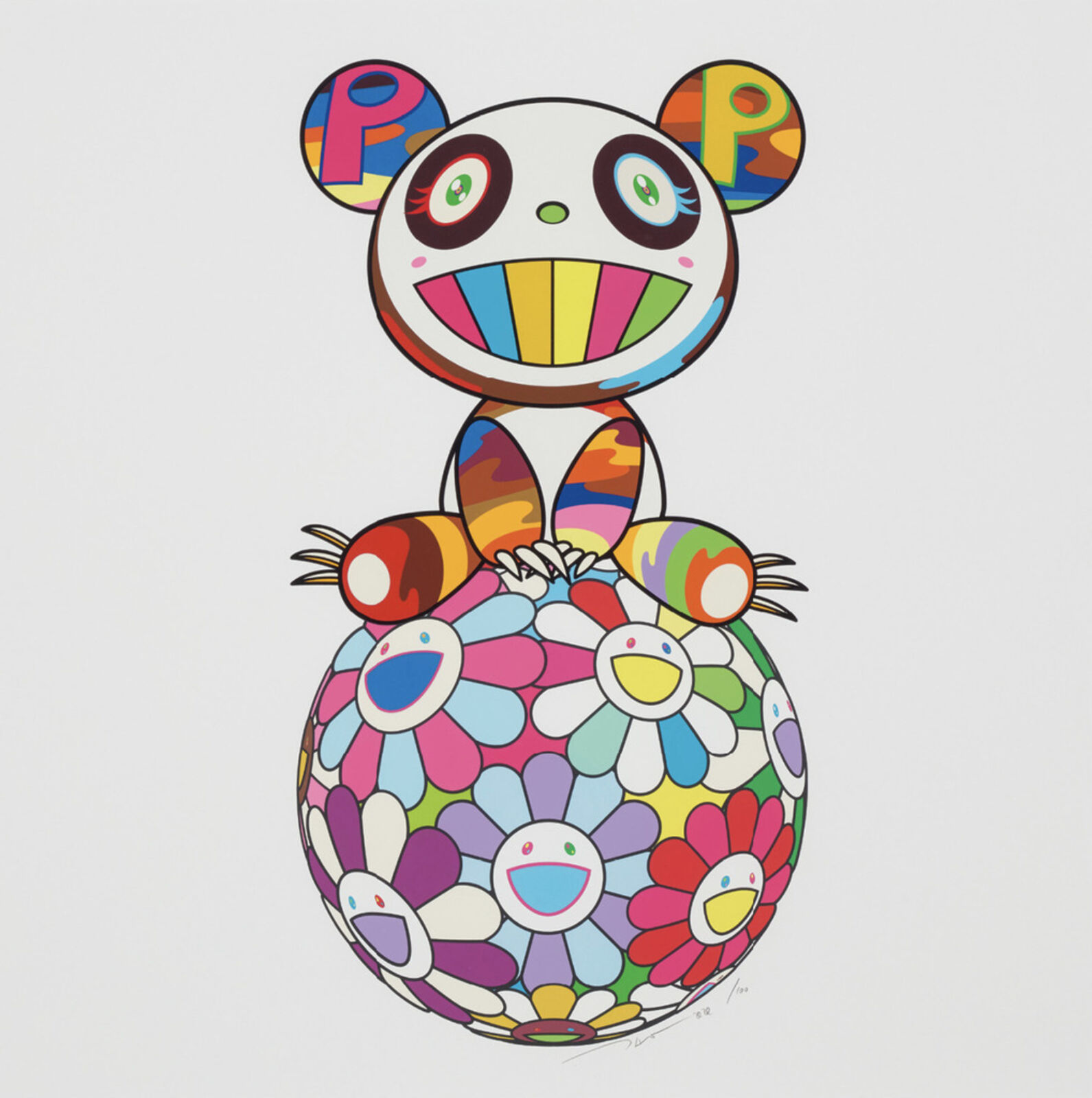 Atop a Ball of Flowers, a Panda Cub Sits Properly by Takashi Murakami, 2020