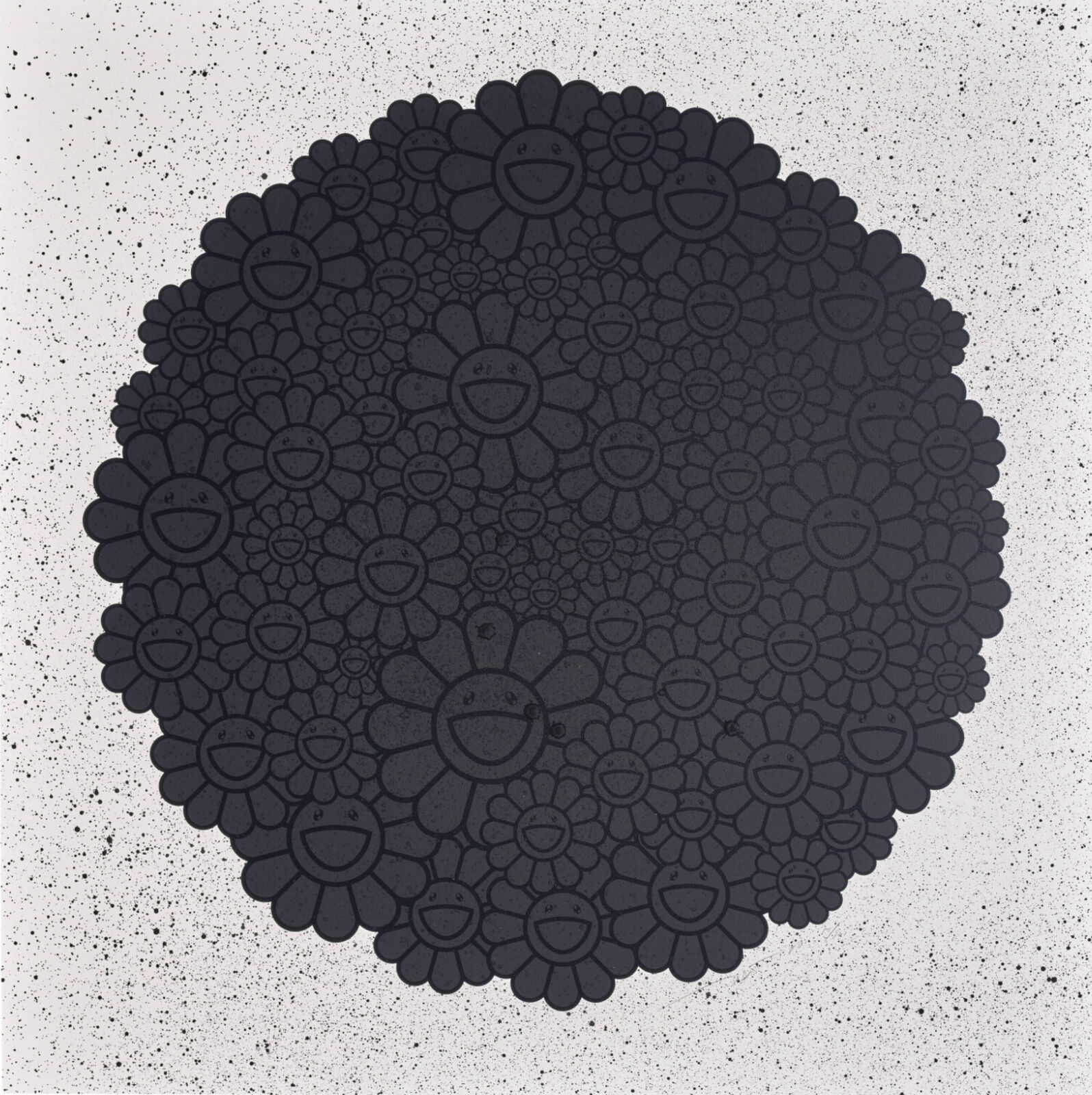 Artwork by Takashi Murakami, Black Flowers Round (TM/KK For BLM), Made of Offset Lithograph 