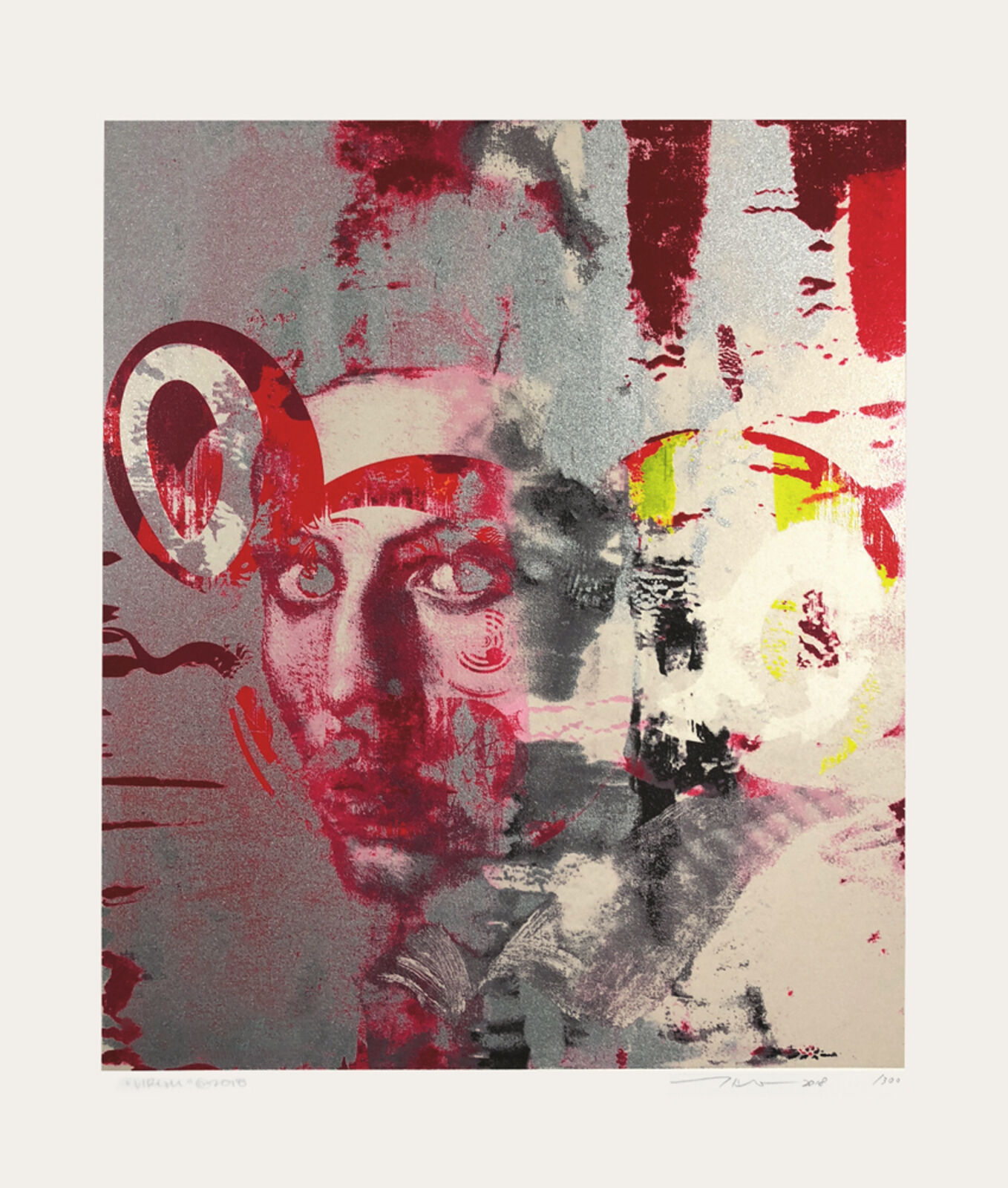 A painting of a man with a red hat on his head.