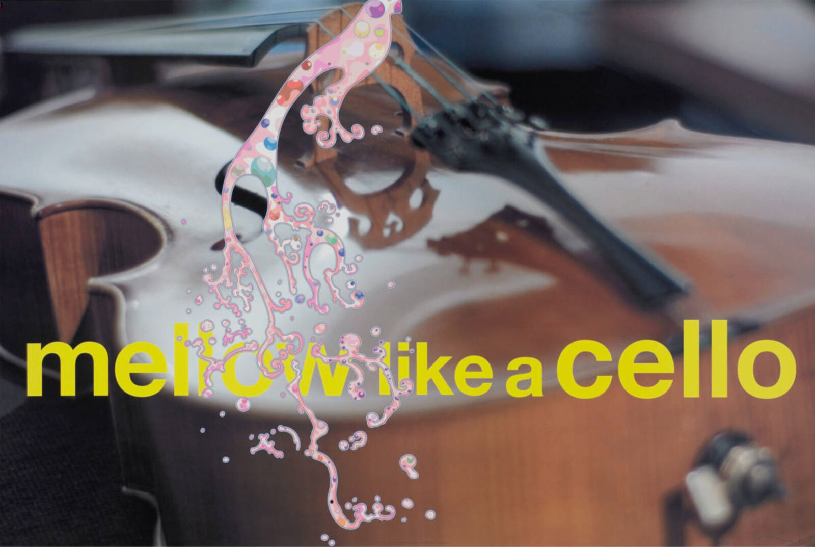 A cello with the words melodic like a cello on it.