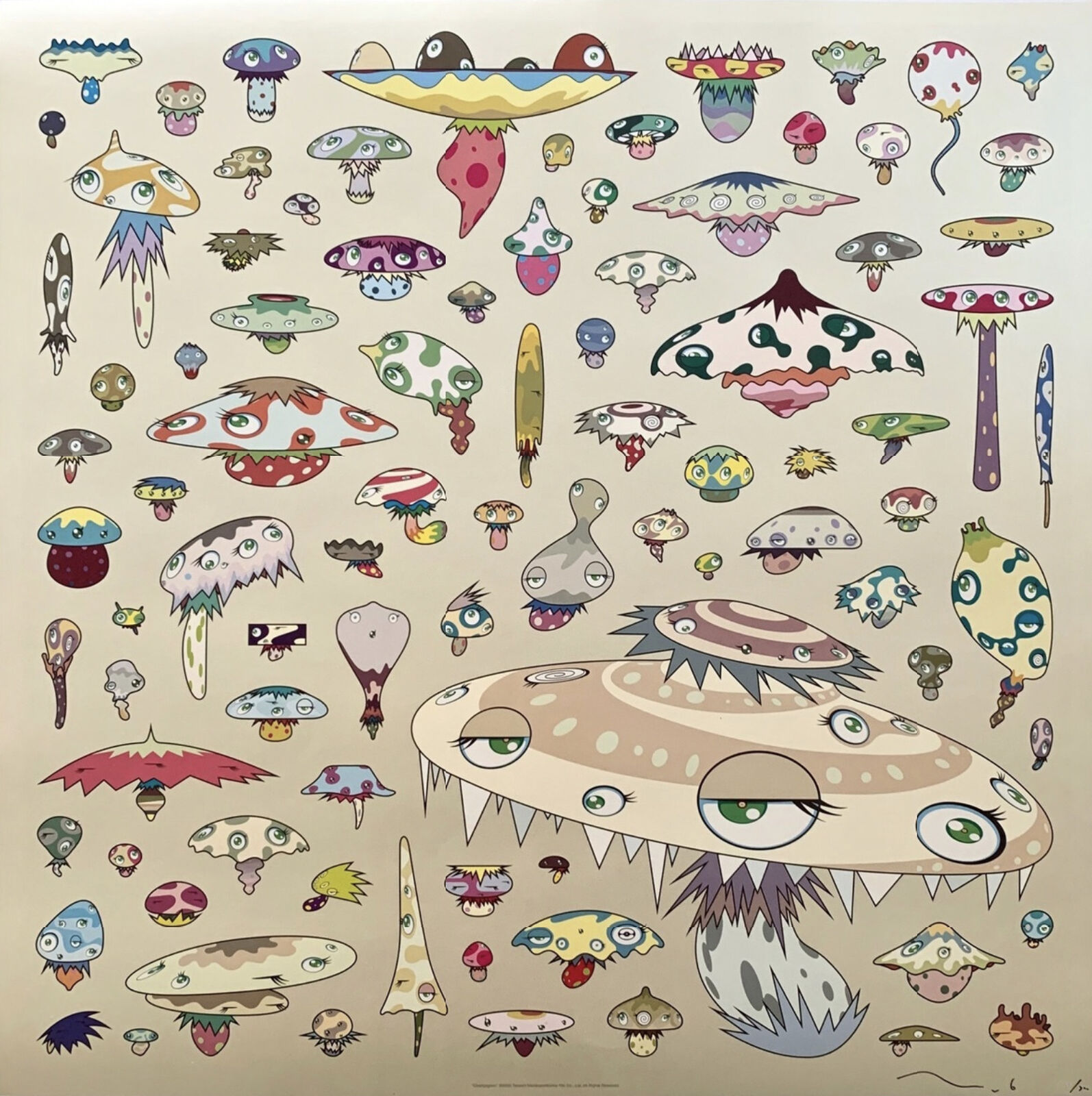 A poster with a bunch of different types of mushrooms on it.