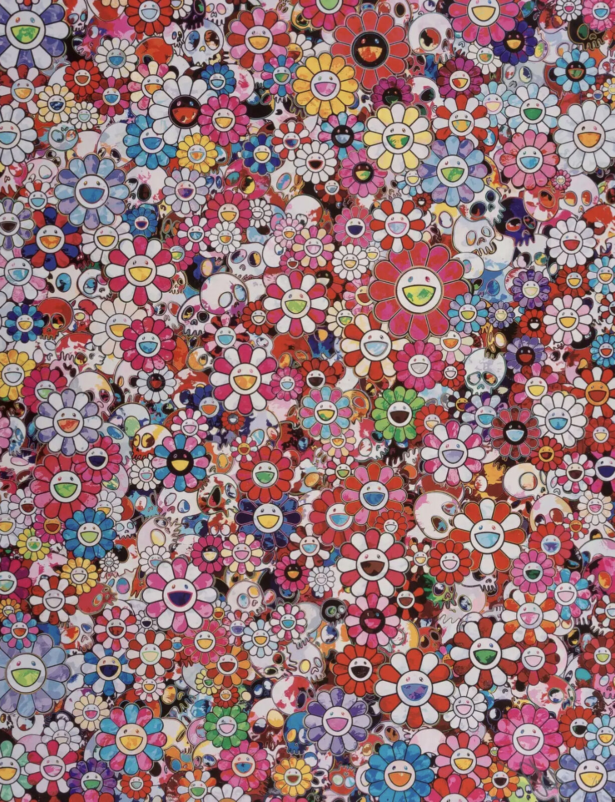 A large group of colorful flowers on a white background.