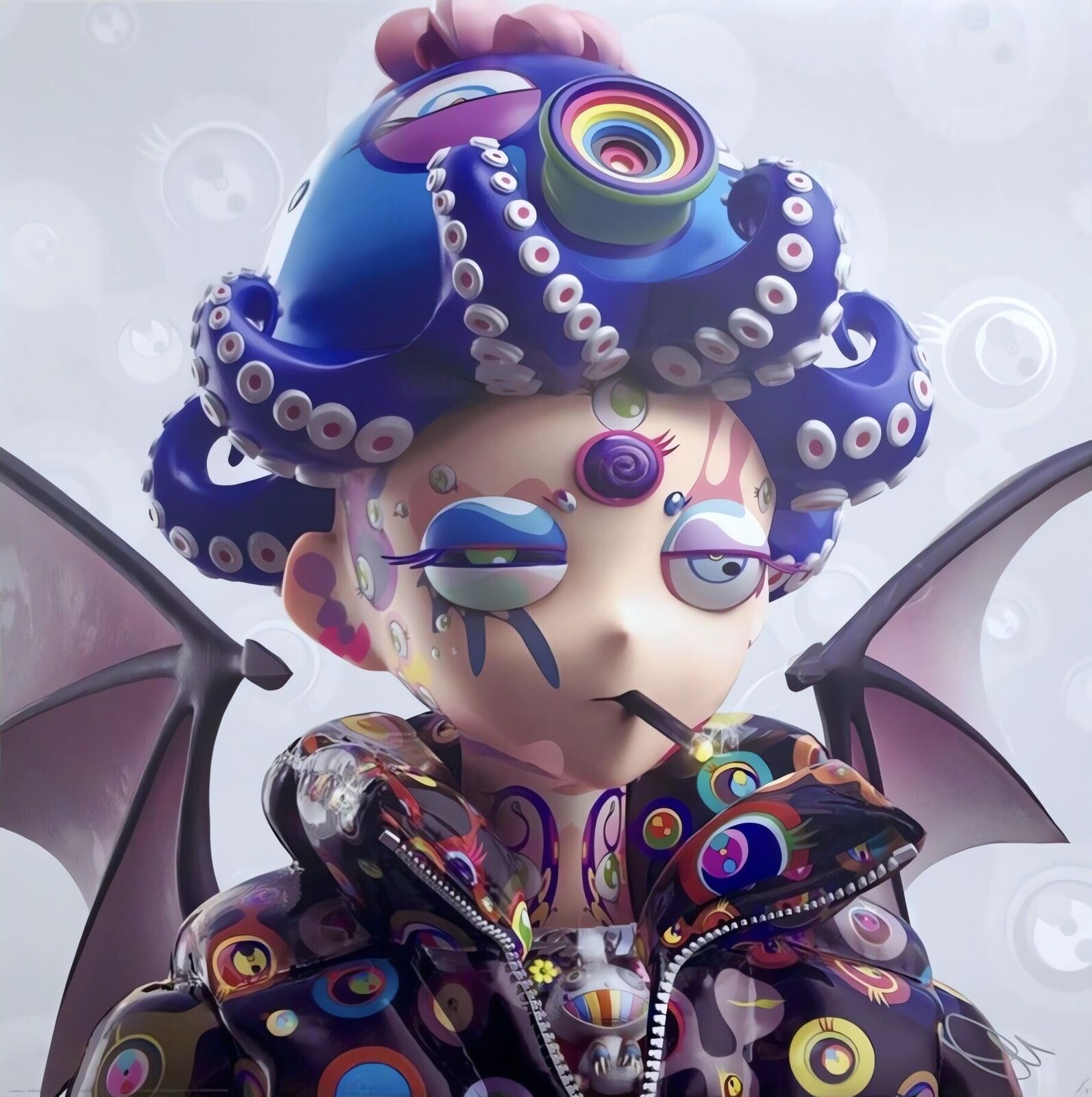 A close up of a figurine of a woman with an octopus on her head.