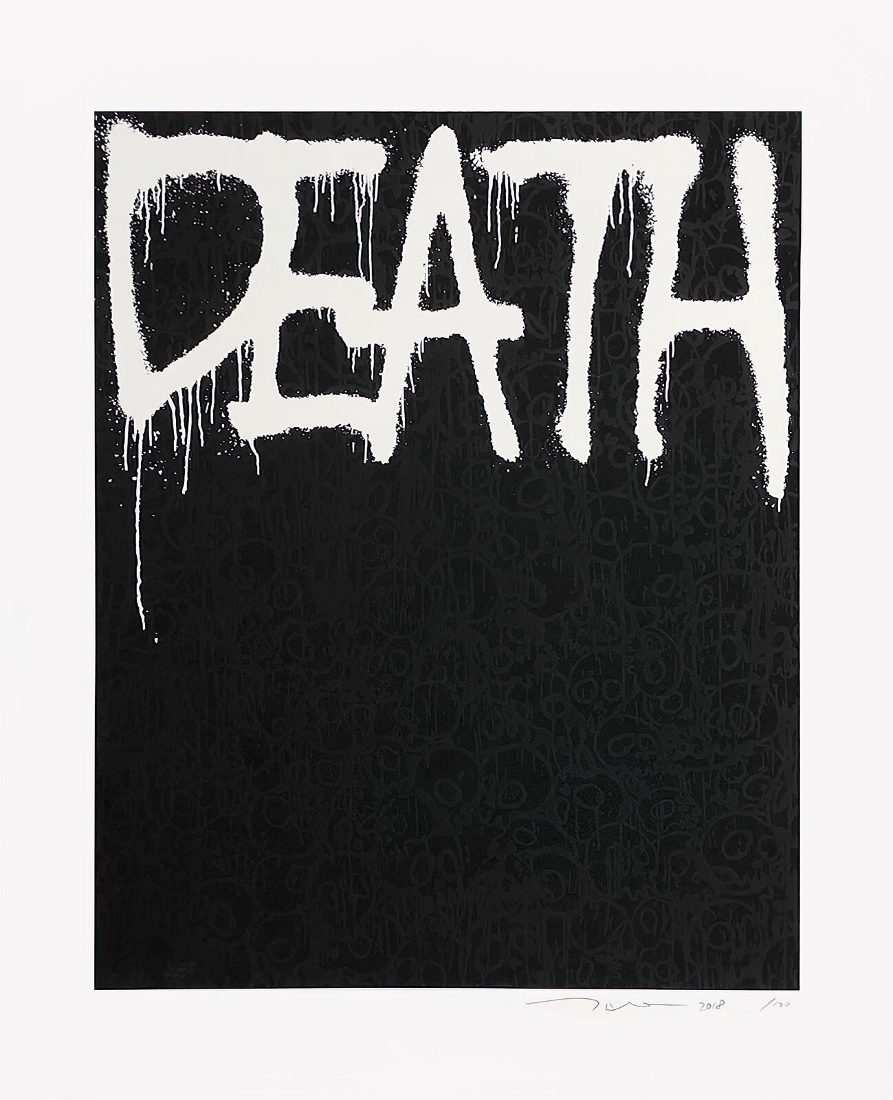 A black and white poster with the word death written on it.