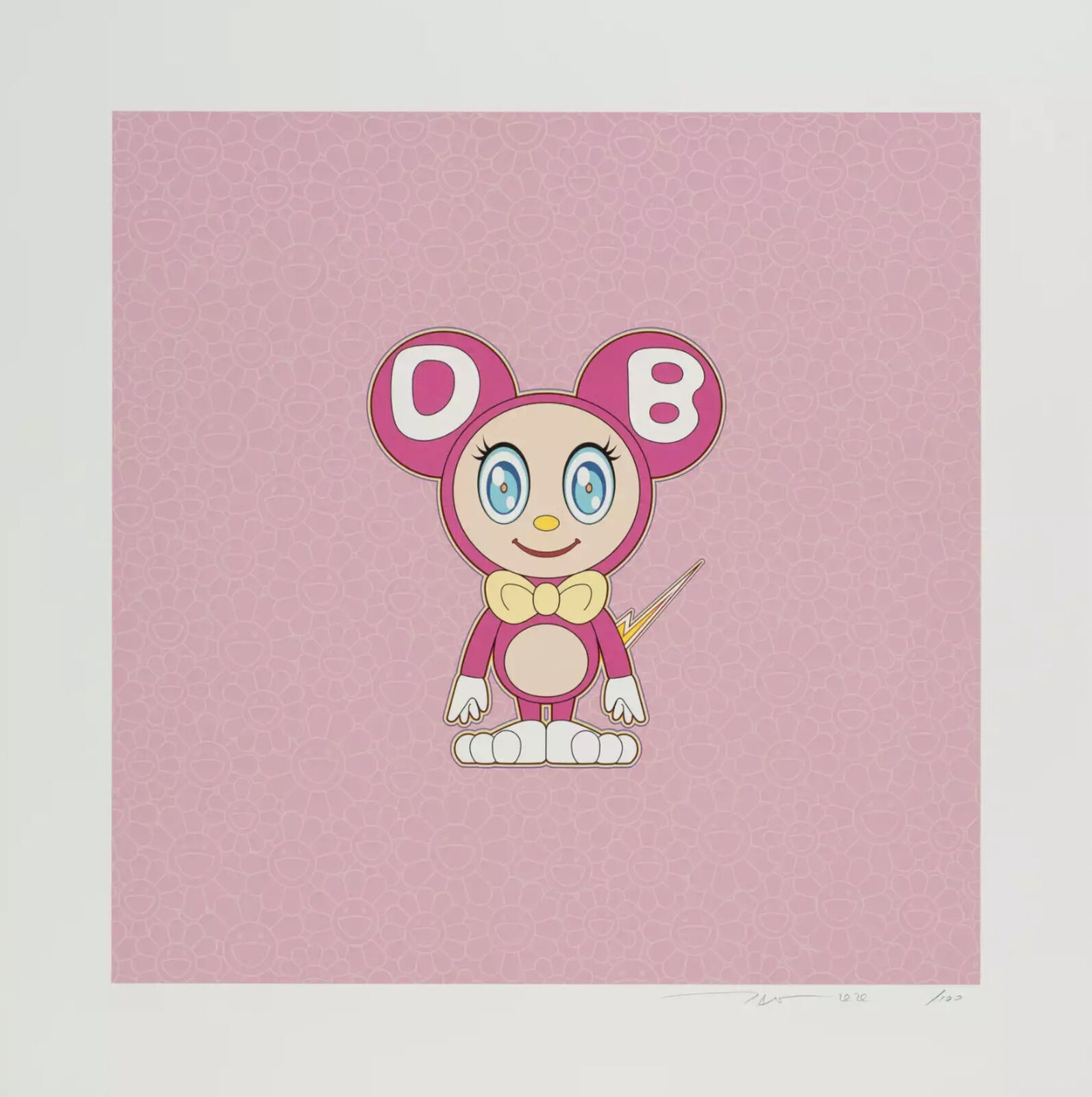 A pink poster with a cartoon mouse holding a wand.