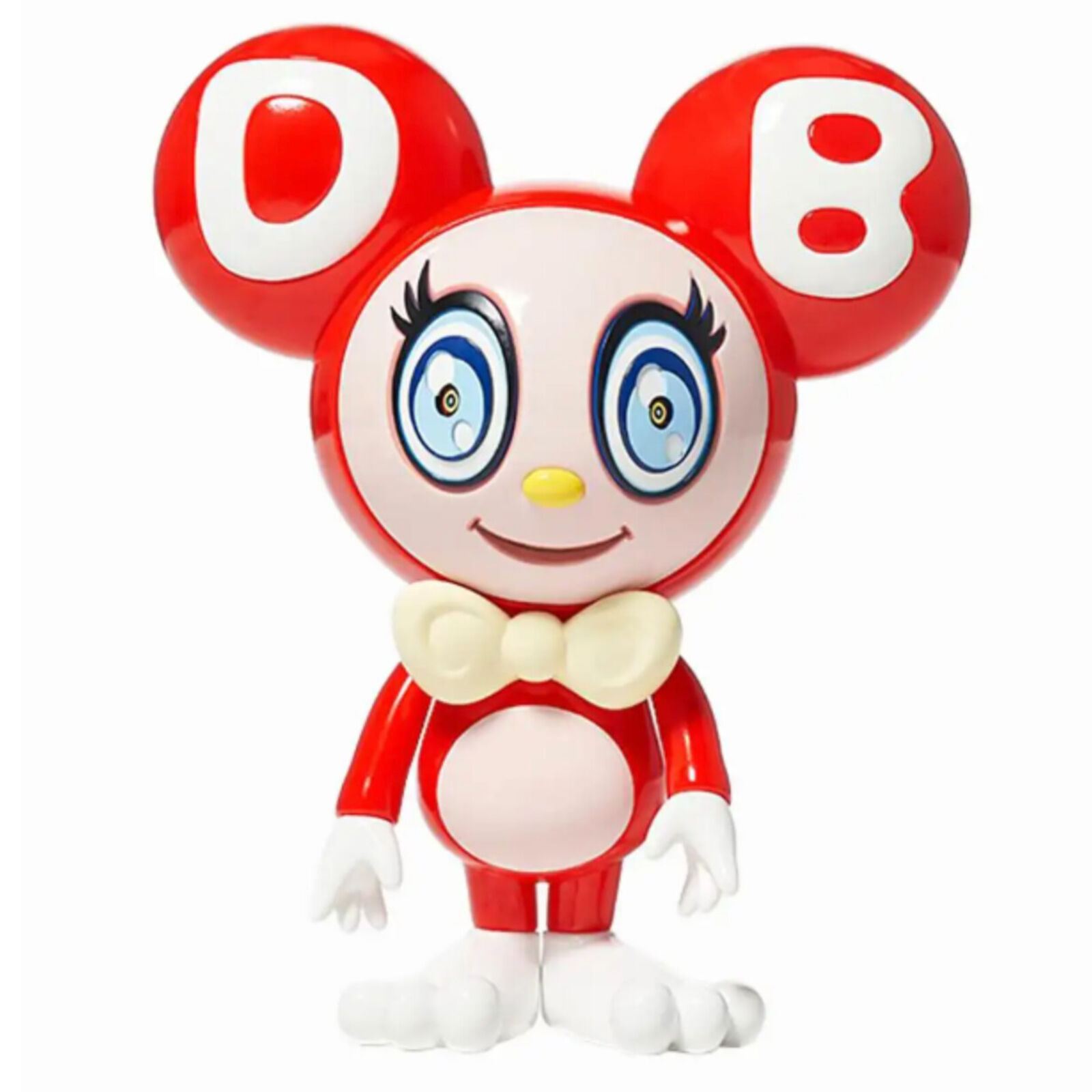 A red and white toy with a bow tie on it's head.