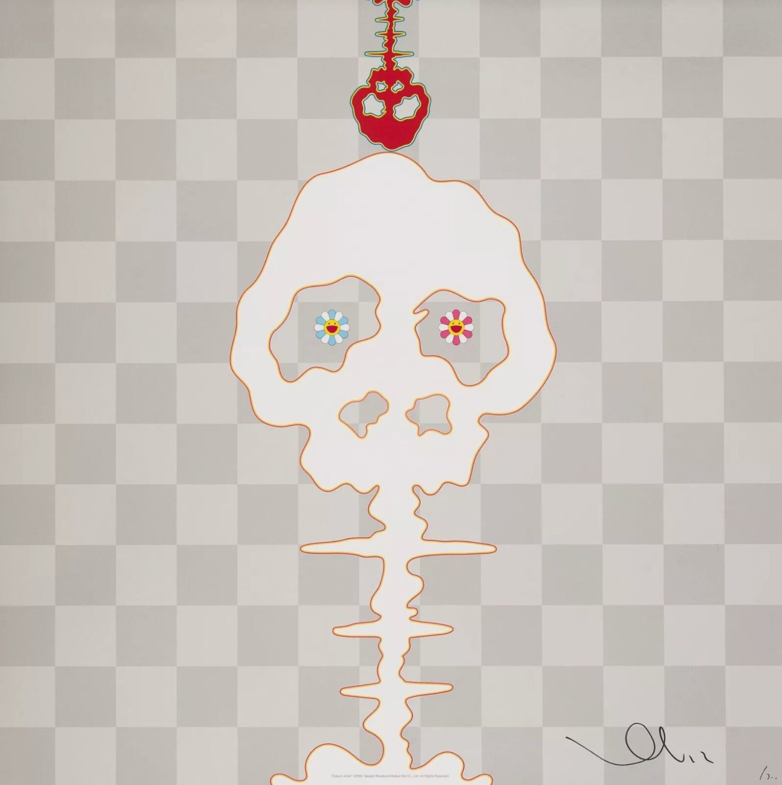 A drawing of a skull with flowers on it.