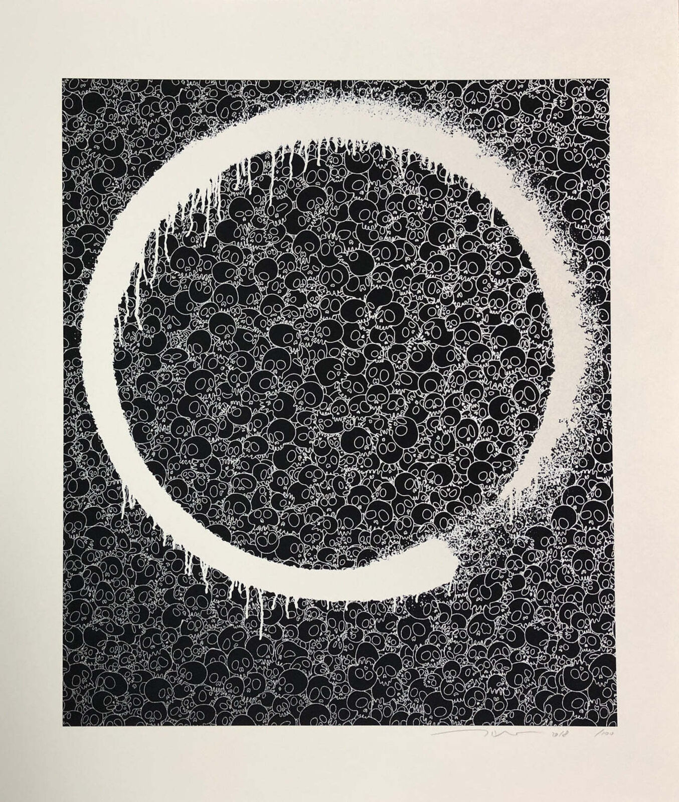 A black and white image of a circle of circles on a white background.