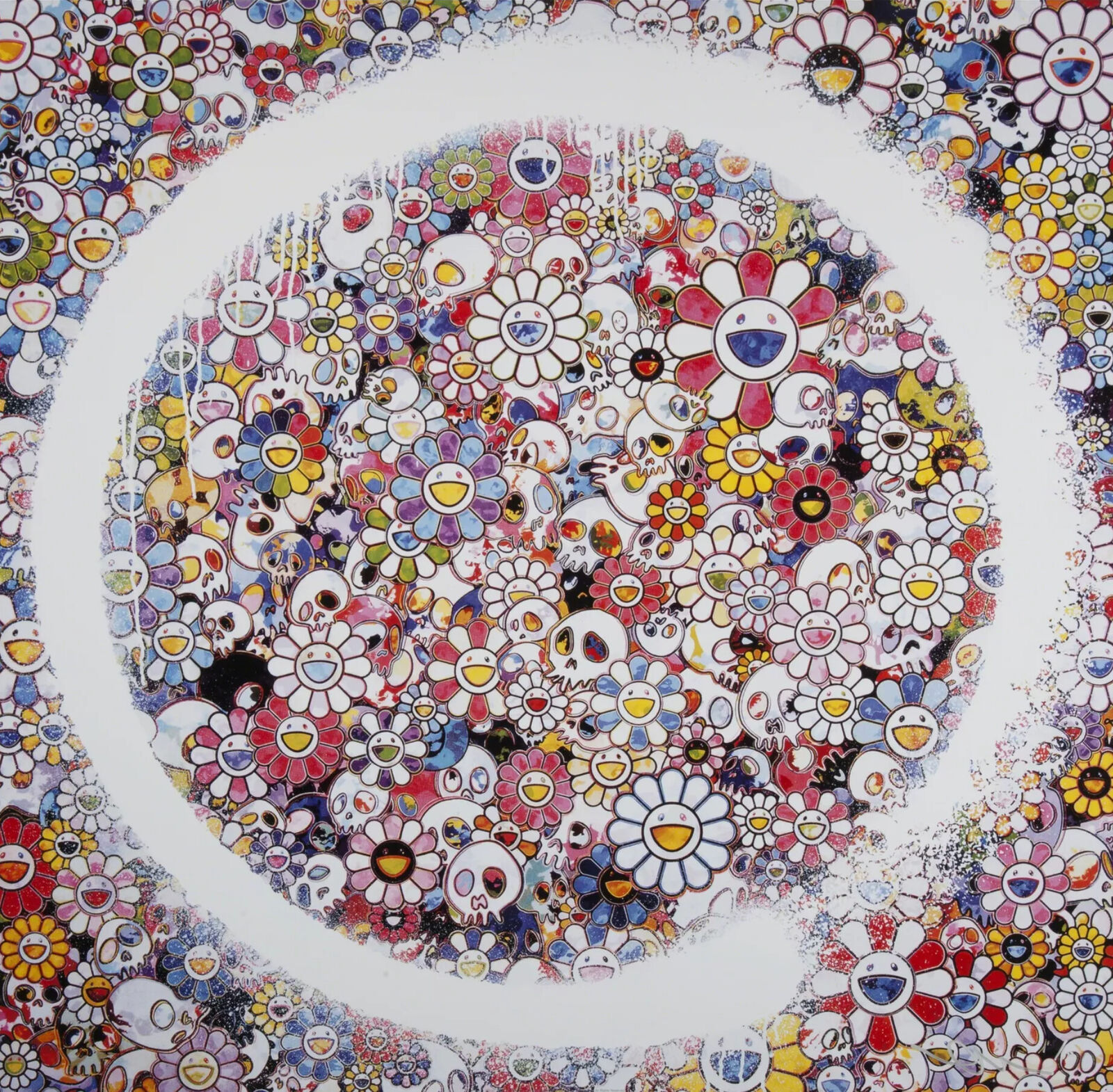 A painting of a circle of flowers in a circle.