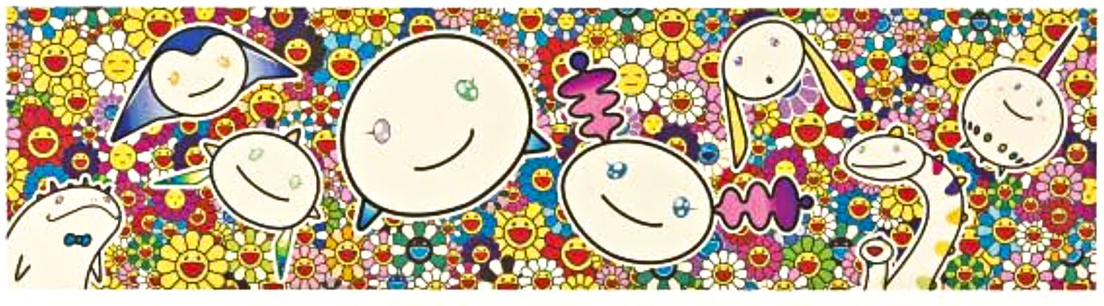 a painting of a group of people in a field of flowers