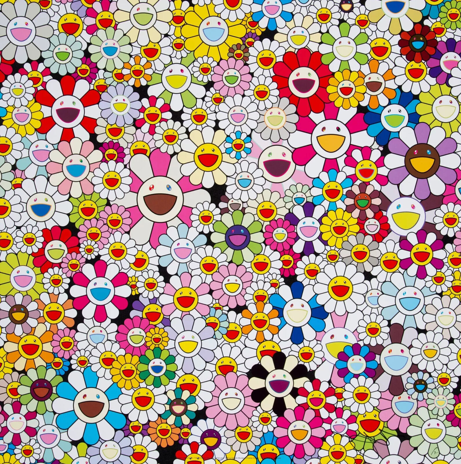 Artwork by Takashi Murakami, Flowers Blooming in this World and the Land of Nirvana 4, Made of 4c offset print + cold stamp 