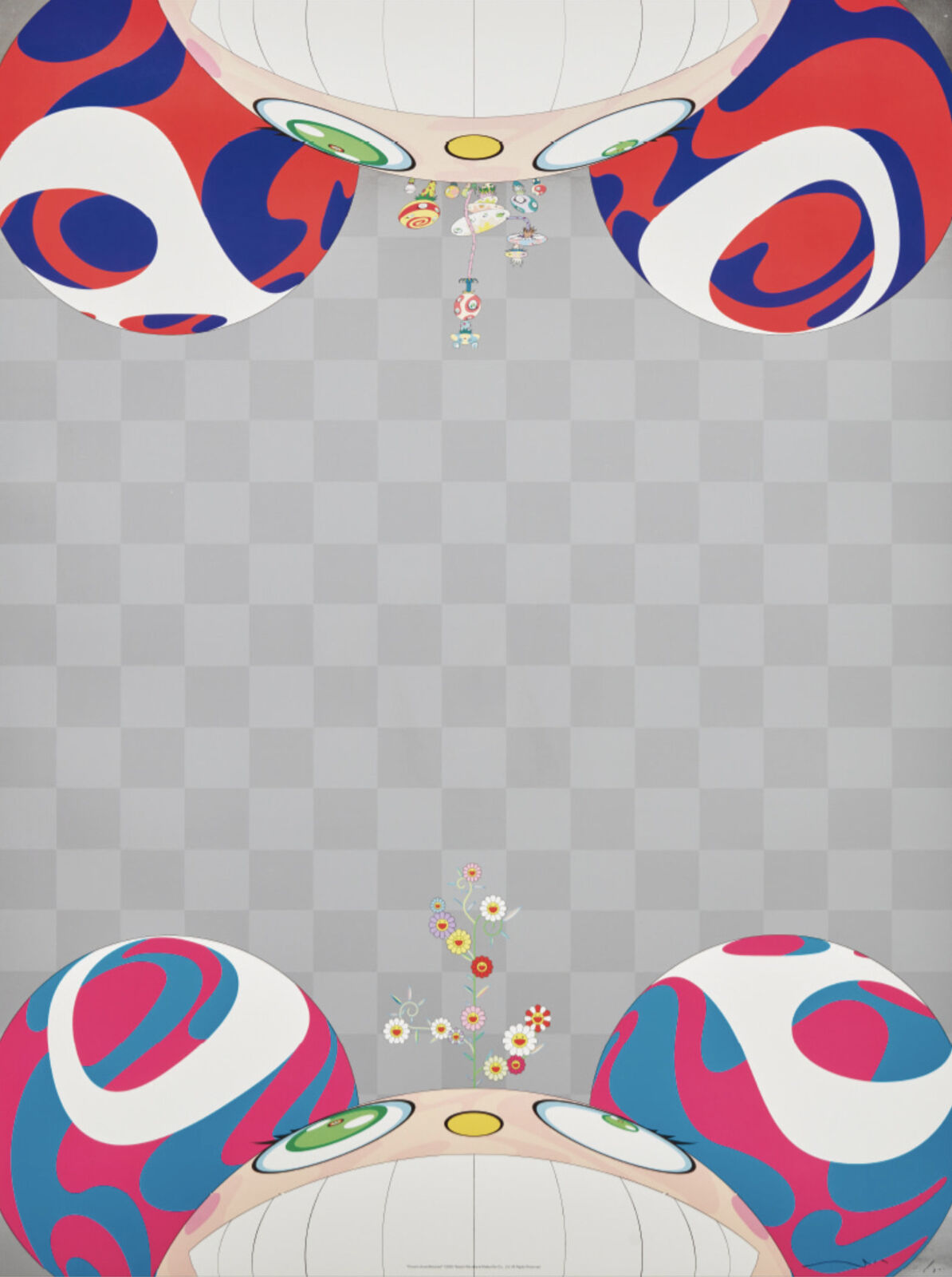 A picture of a colorful abstract painting on a gray background.