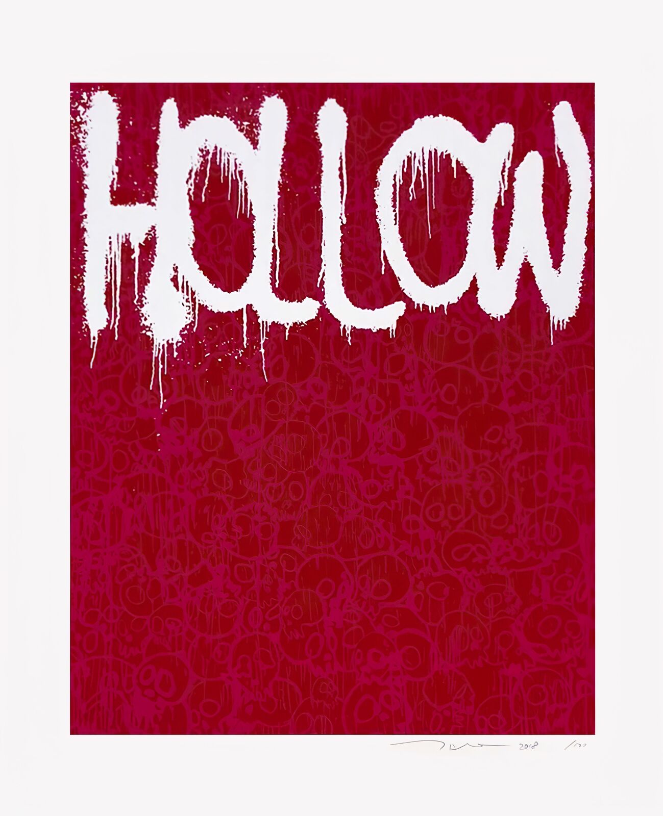 A red and white poster with the word "Hollow" written on it.