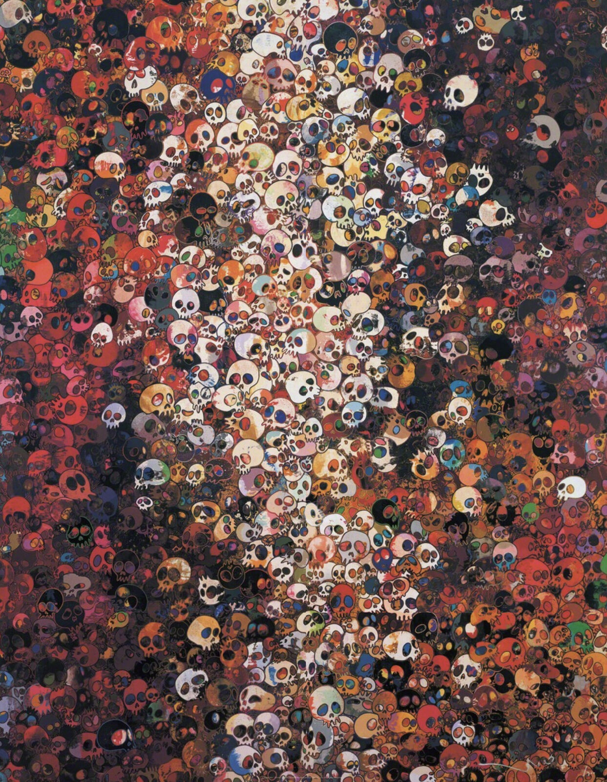 A large group of skulls on a black background.