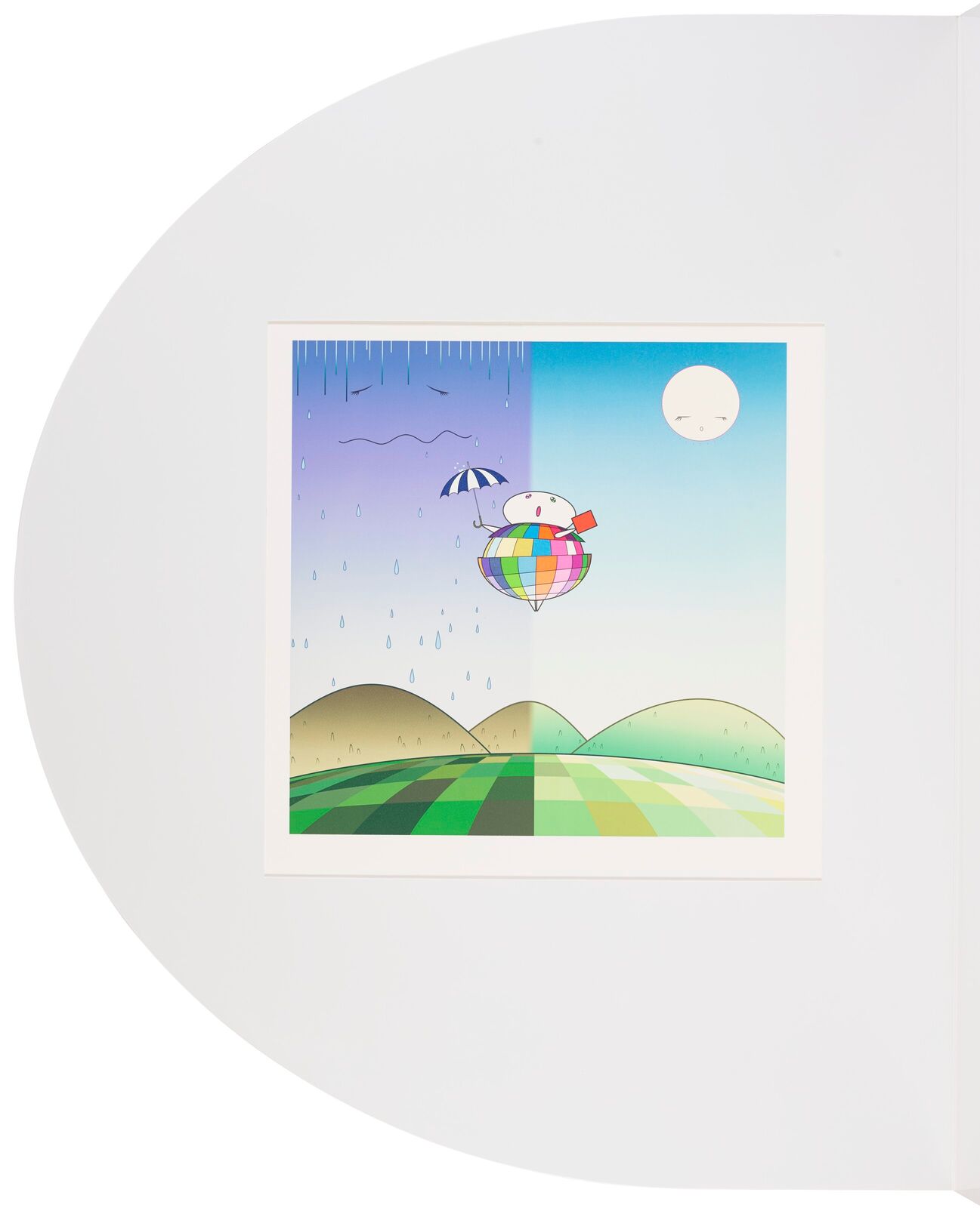 A white pop up book with three pictures inside of it.