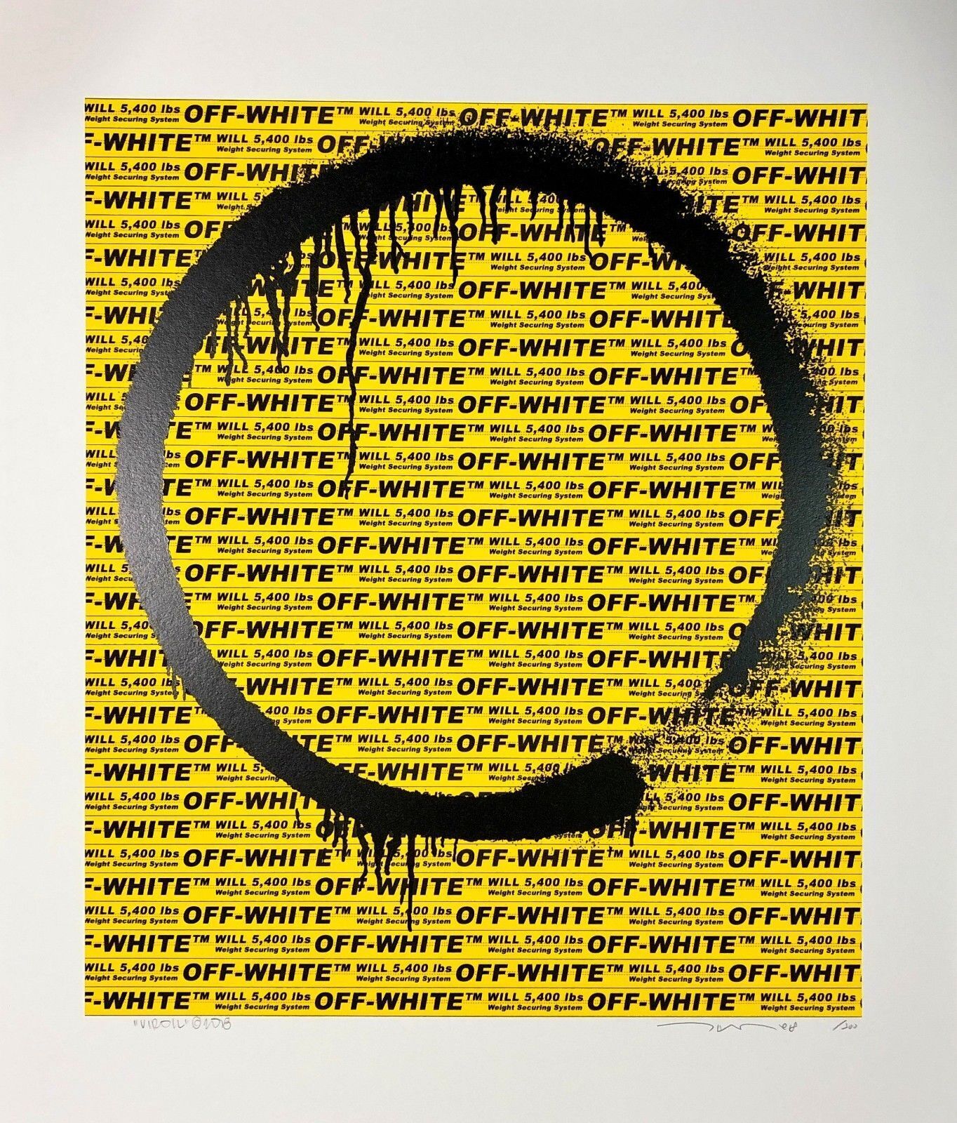 A yellow and black poster with a black and white circle on it.