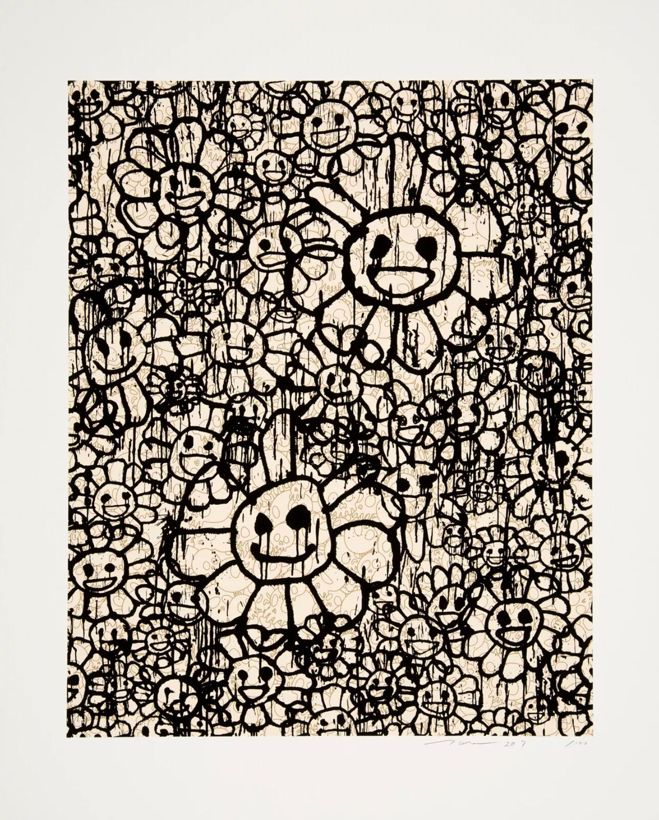A black and white drawing of a bunch of flowers.