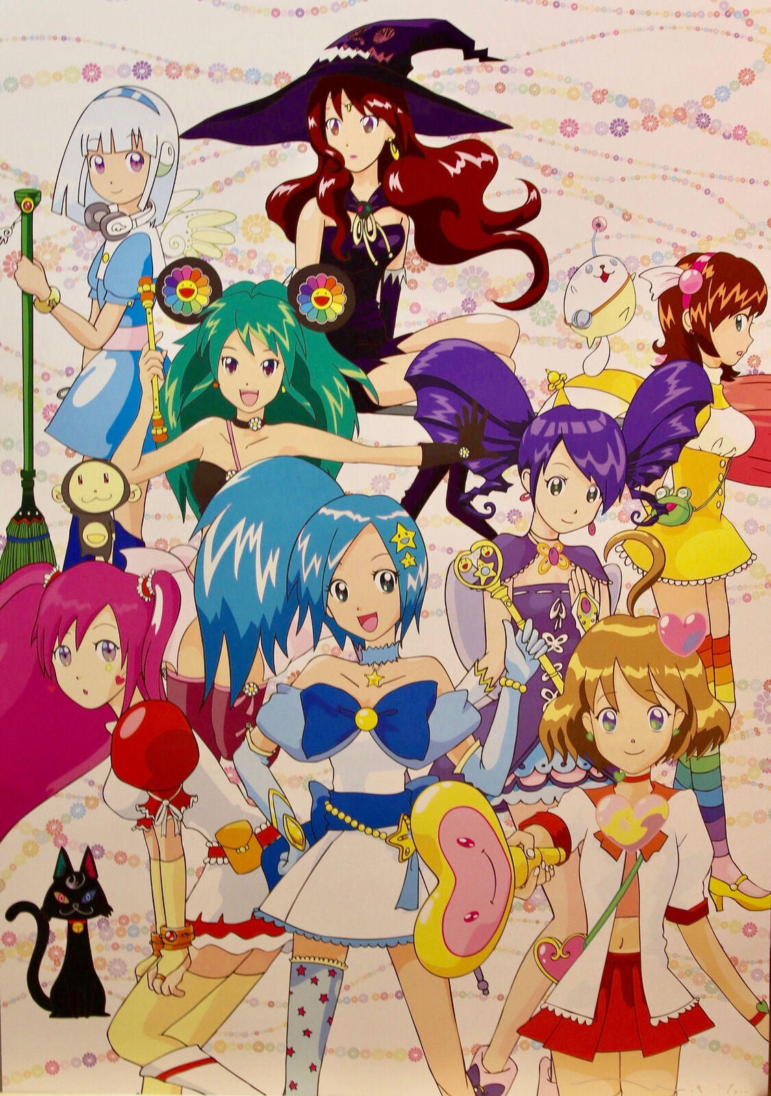 A group of anime girls dressed up as witches and wizards.