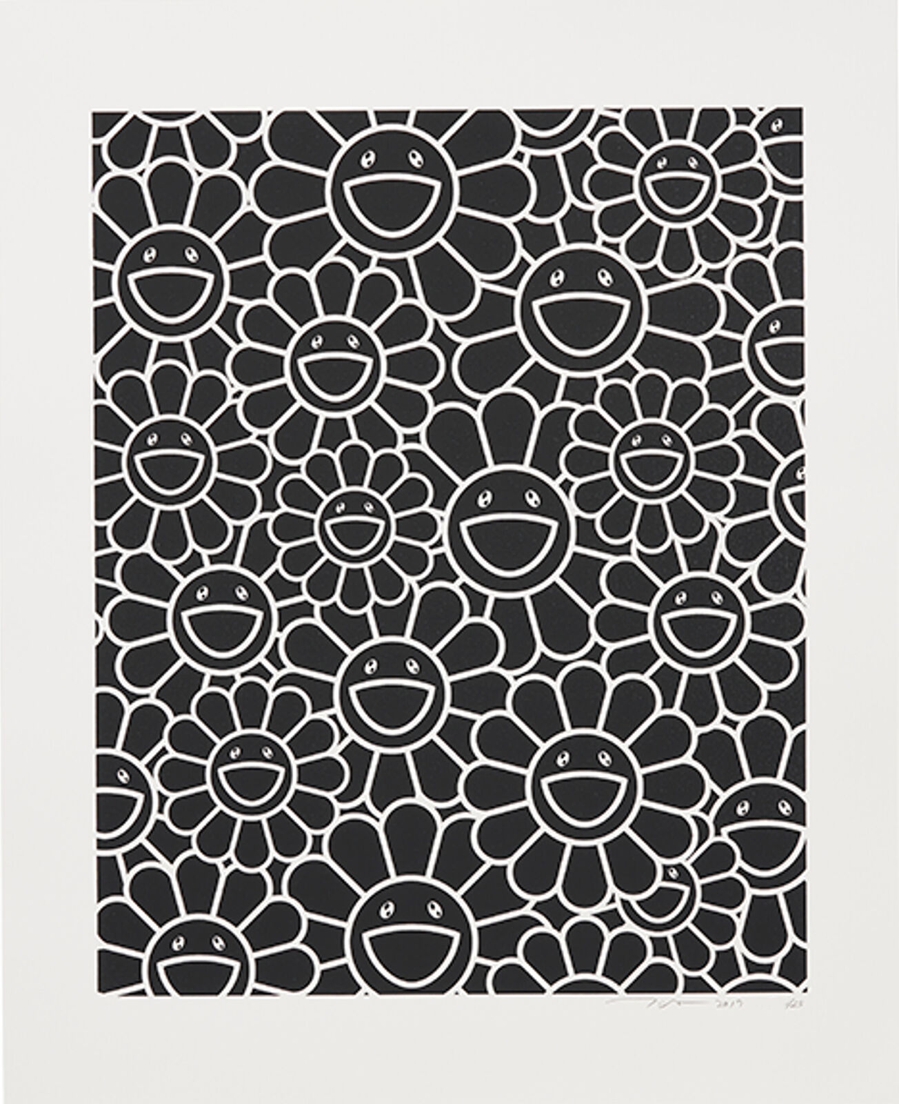 A black and white drawing of a bunch of flowers.