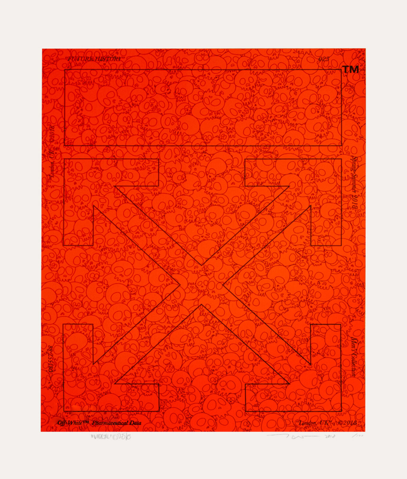 a red and orange poster with the letter x on it