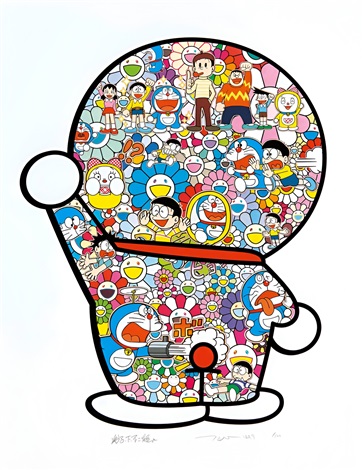 Artwork by Takashi Murakami, Mr. Fujiko F. Fujio and Doraemon Are in the Field of Flowers, Made of Silkscreen 