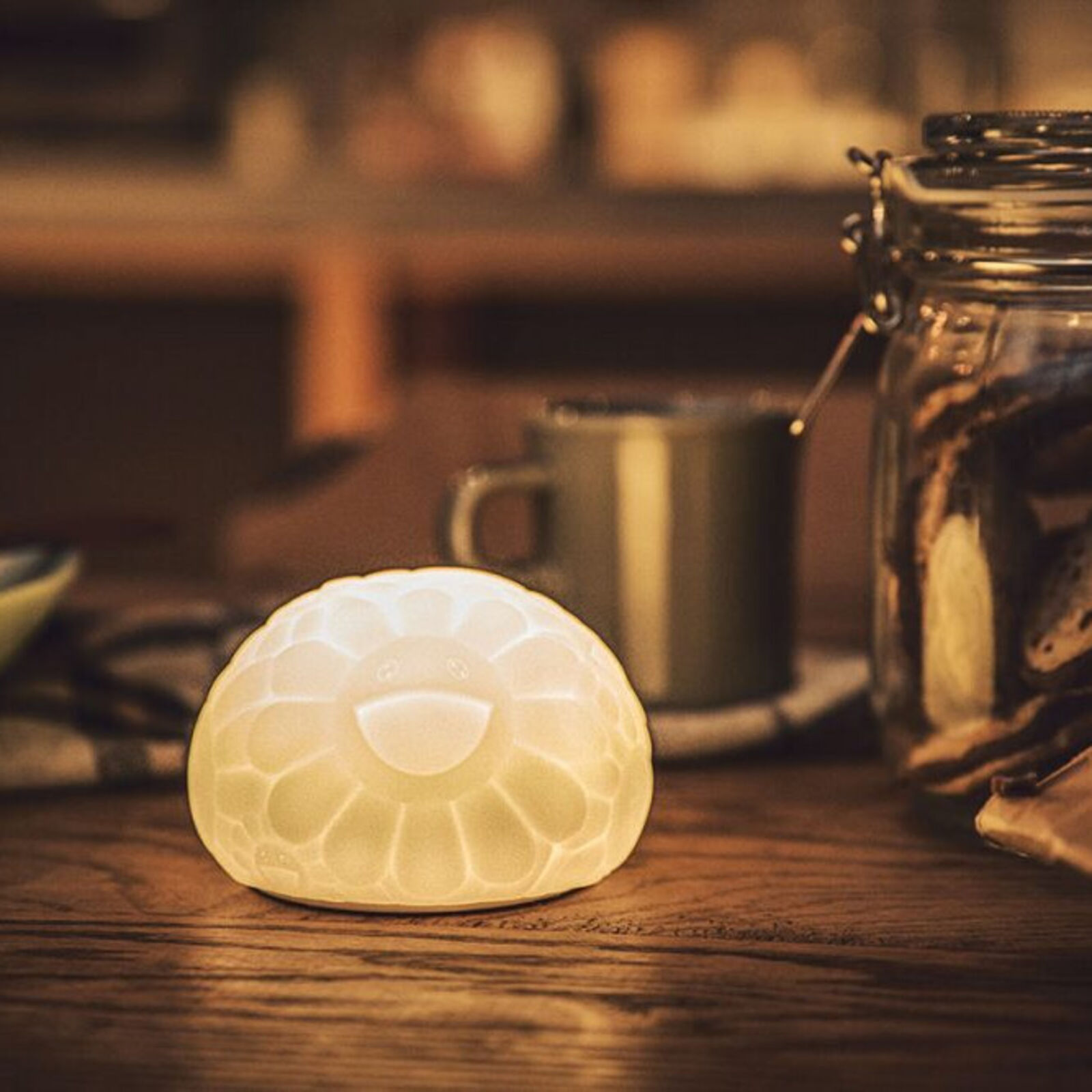 A white turtle shaped lamp on a black background.