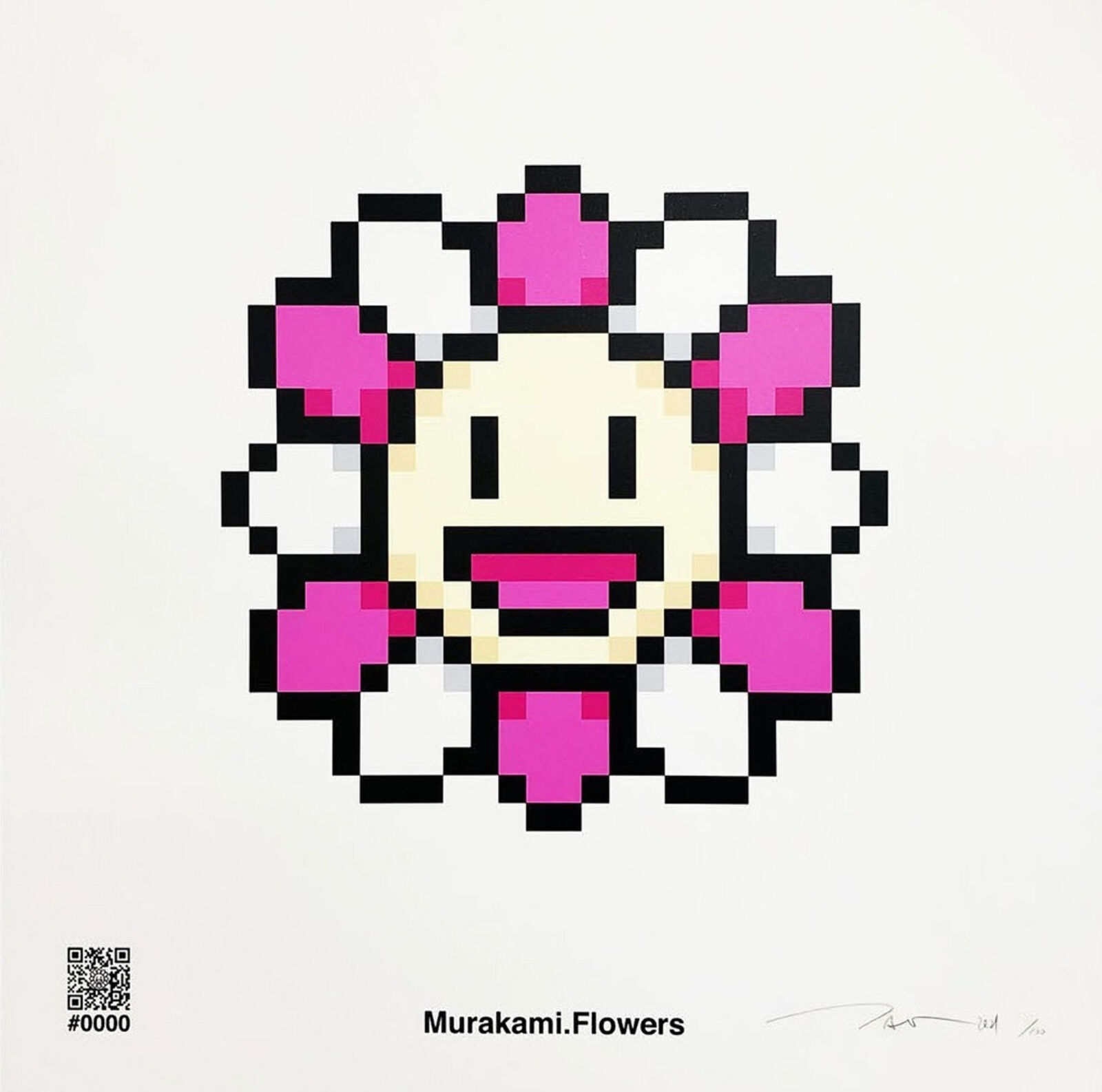 A pixel art of a flower with a smiley face.