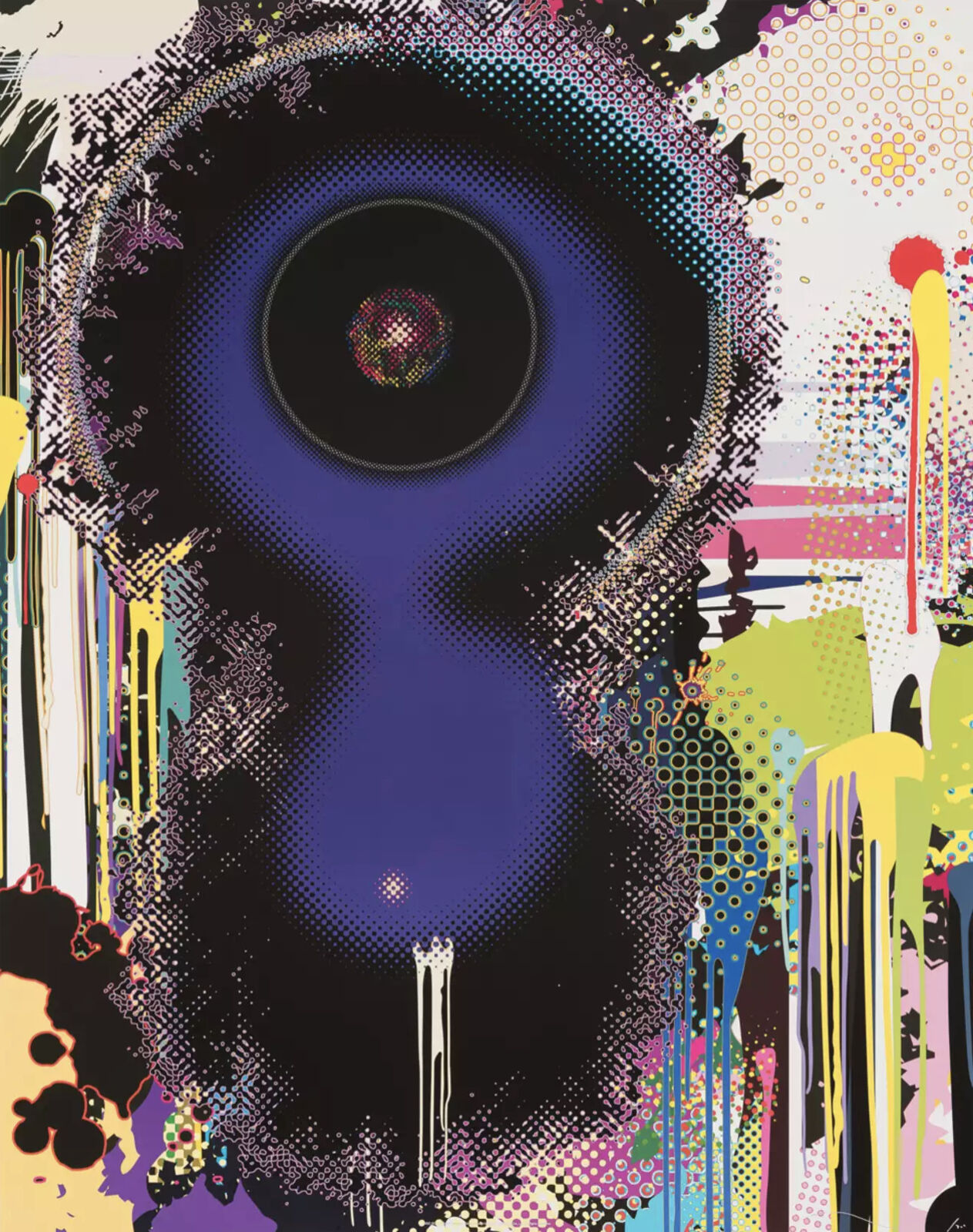 A painting of an eye with a hole in the middle of it.