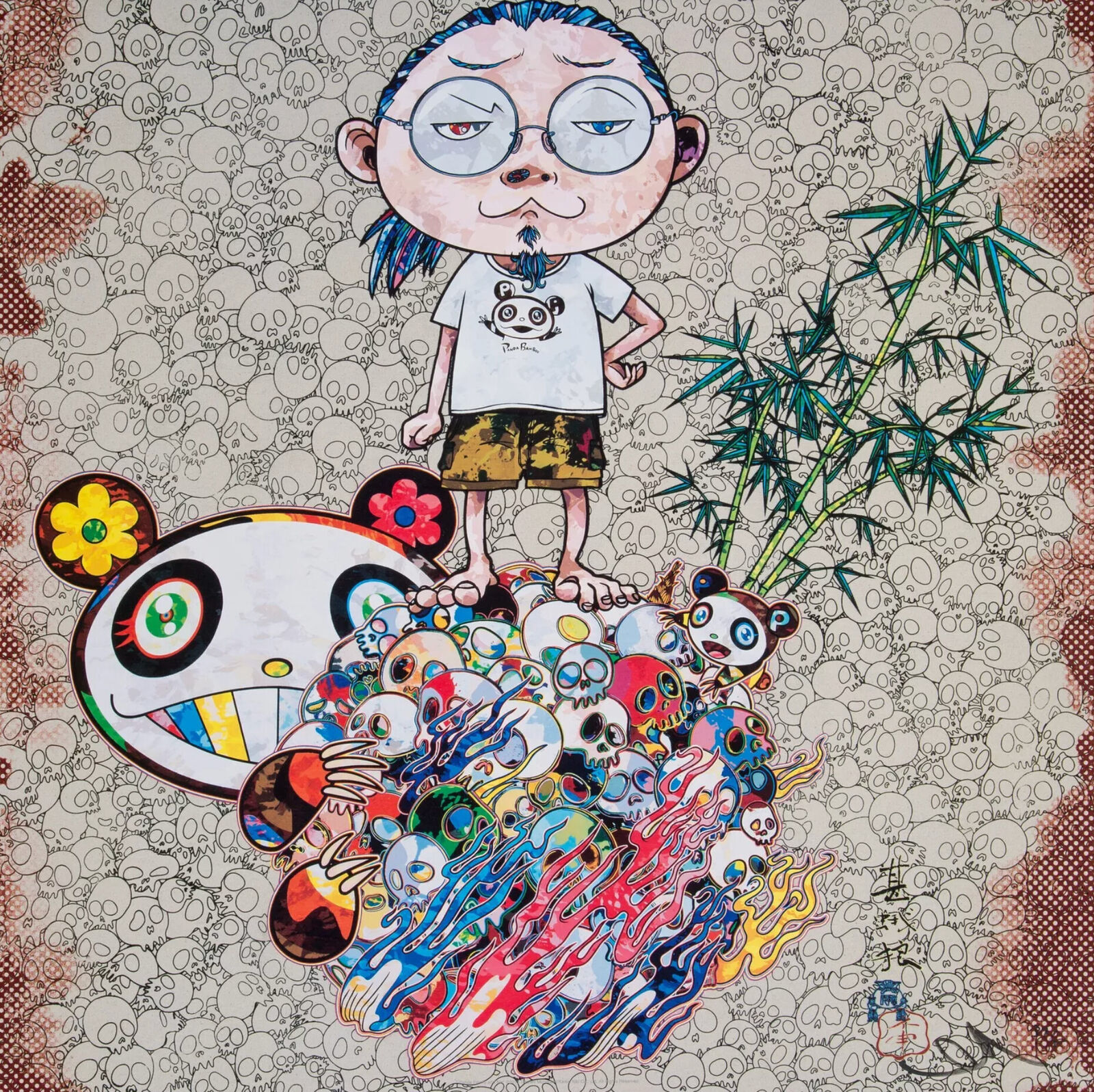 Artwork by Takashi Murakami, Panda Family and Me, Made of 4c offset print + silver 