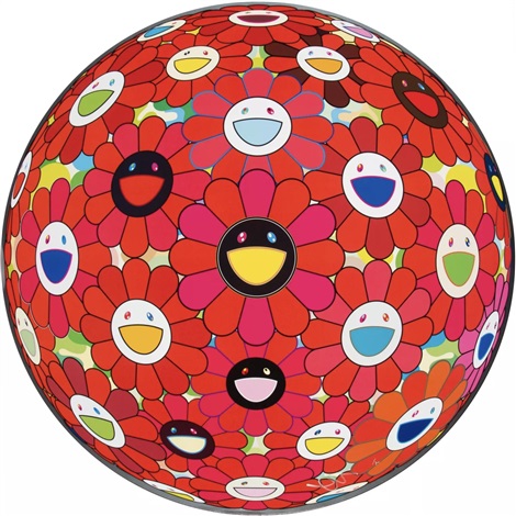 Artwork by Takashi Murakami, Red Flower Ball (3-D), Made of 4c offset print + cold stamp 