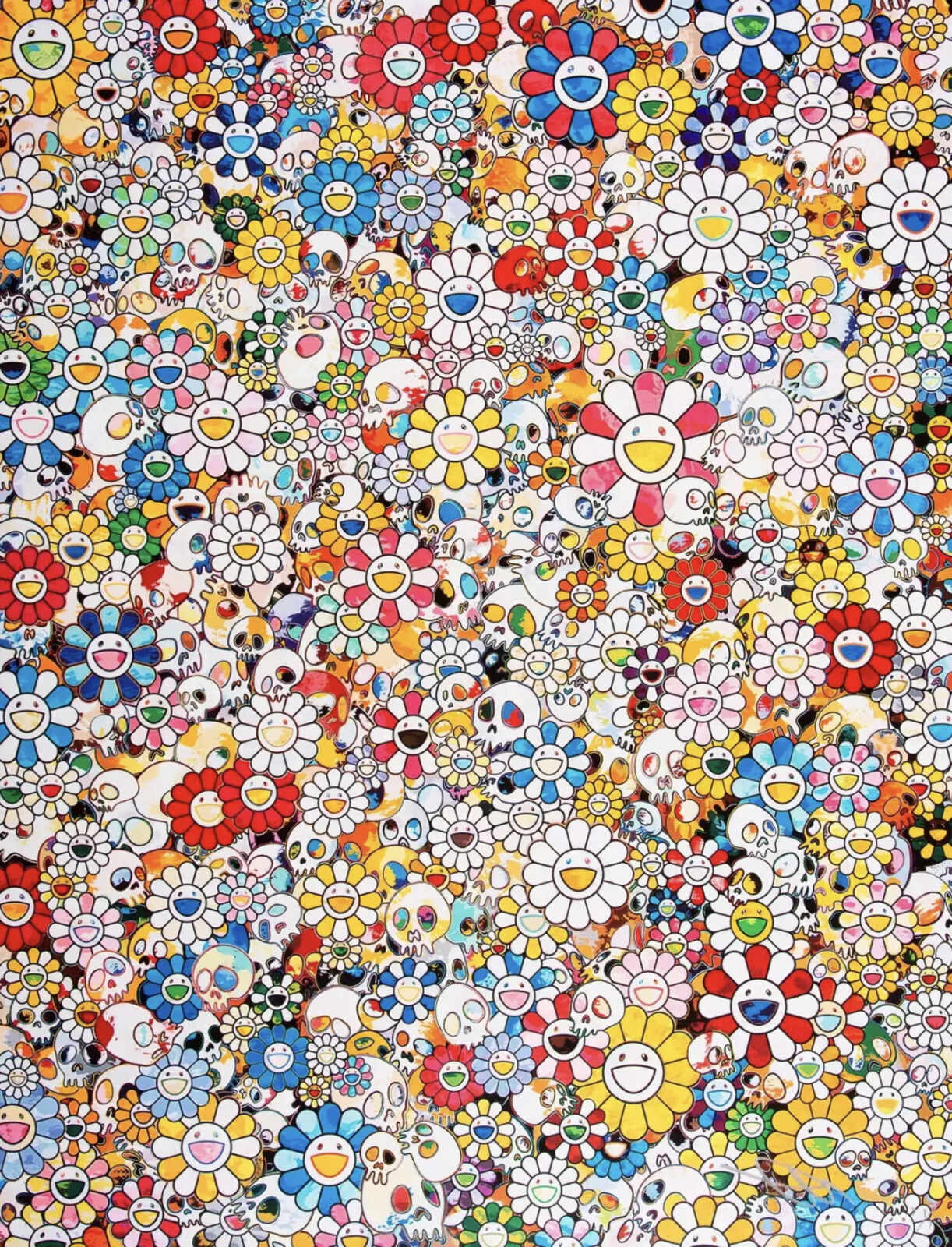 A large group of colorful flowers on a white background.