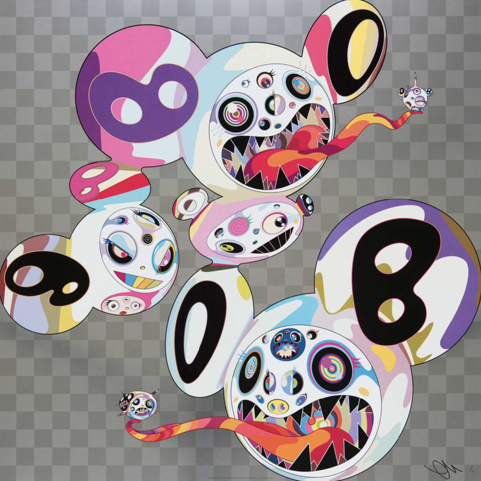 A group of cartoon characters with numbers on them.