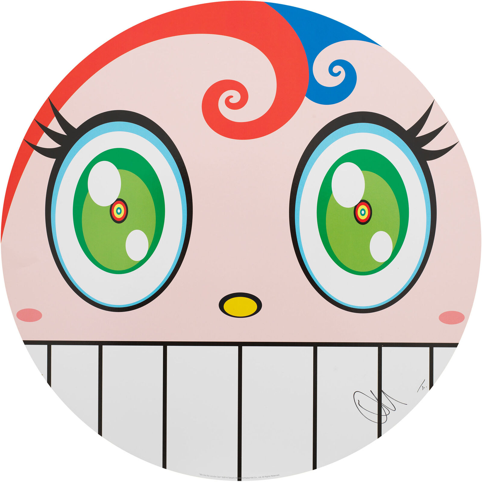 A cartoon face with big eyes and a big smile.
