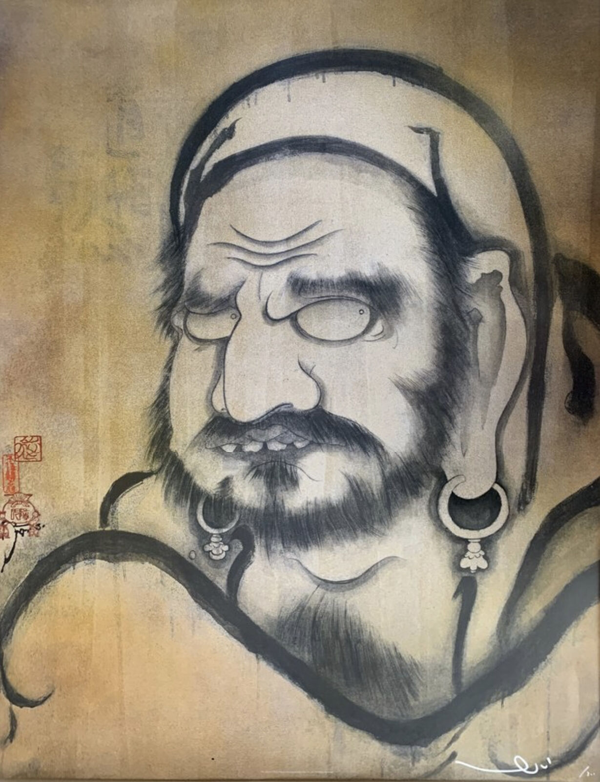 A painting of a man with a beard and a turban.