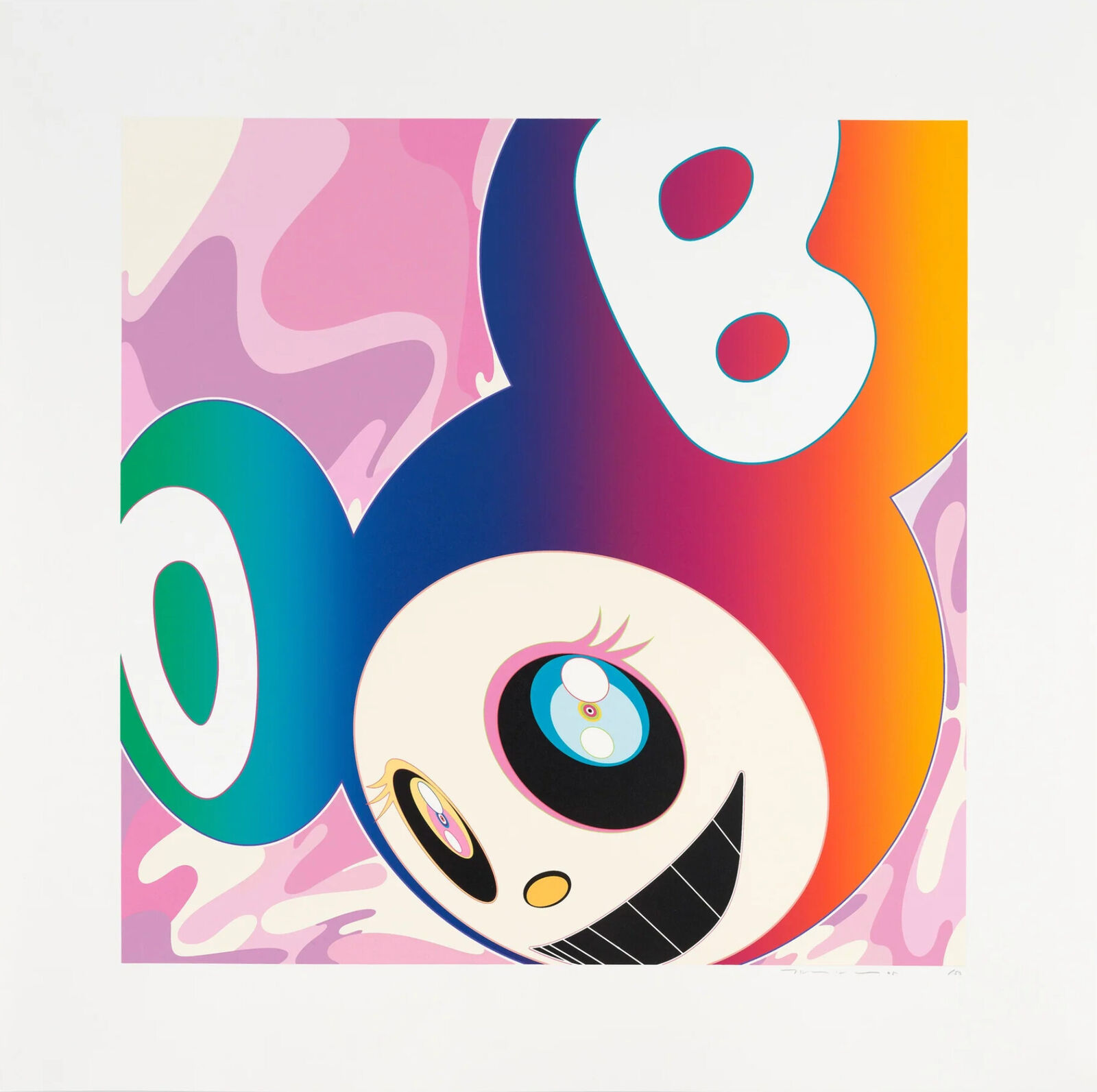 A colorful poster with a cartoon character on it.