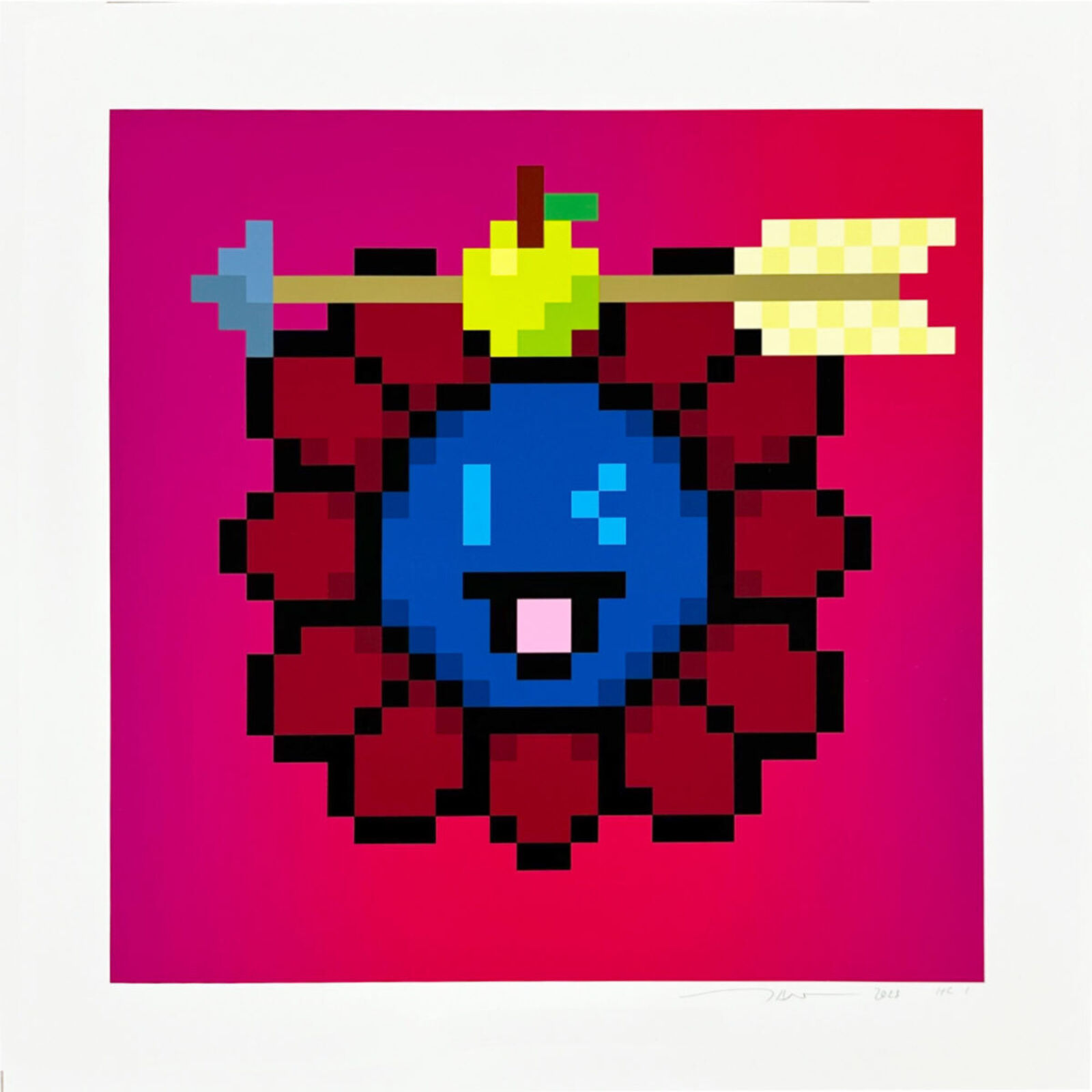 A pixel art of a blue ball with a crown on top of it.