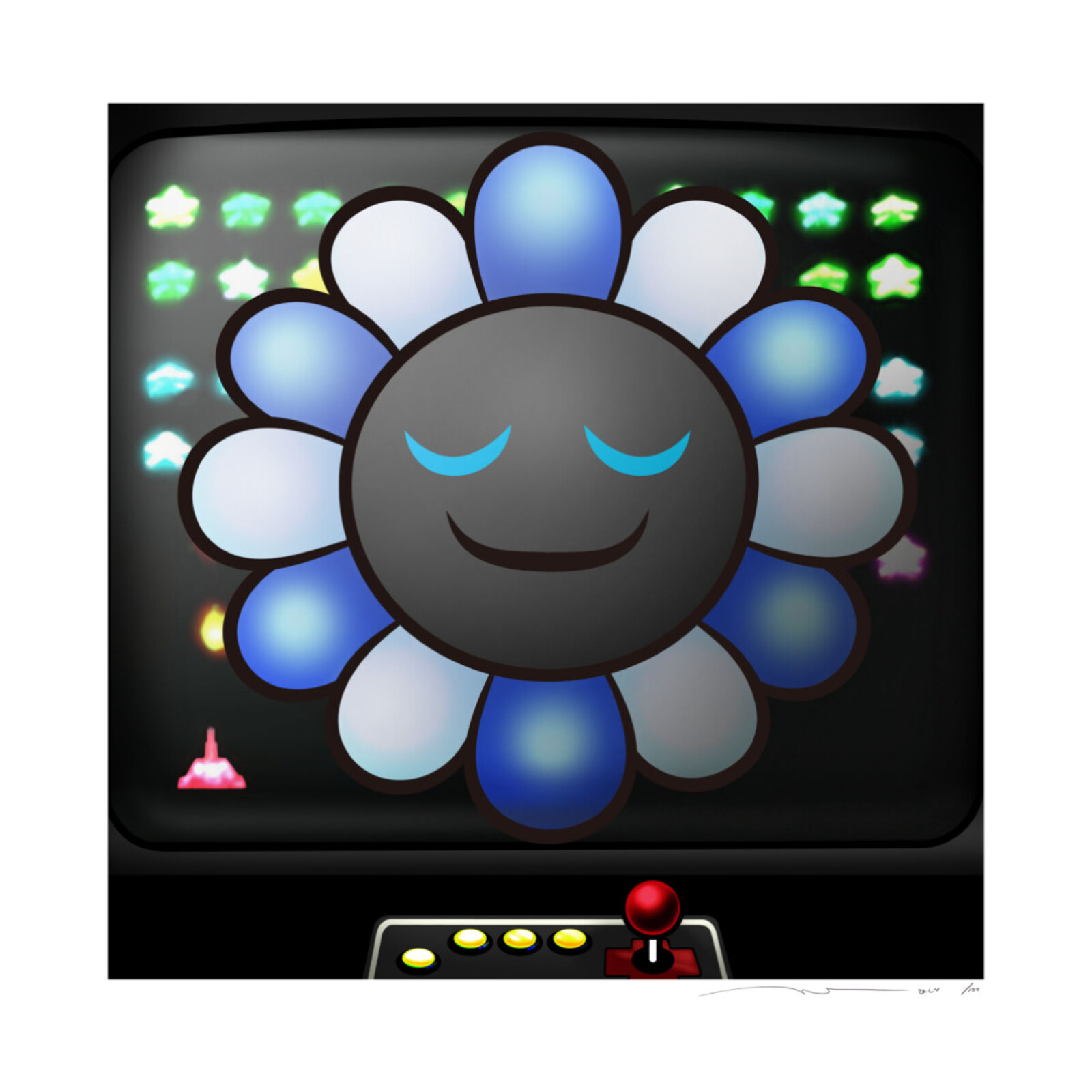 A computer screen with a smiley face on it.