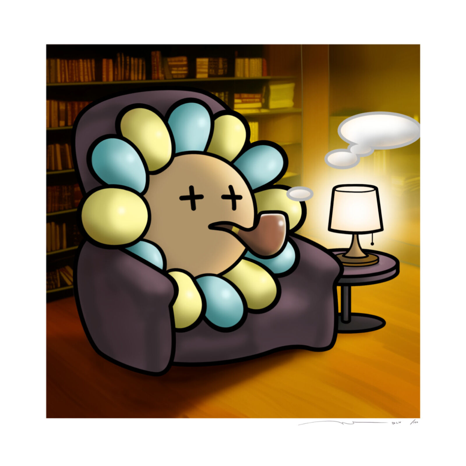 A cartoon of a person sitting in a chair with a thought bubble above their head.