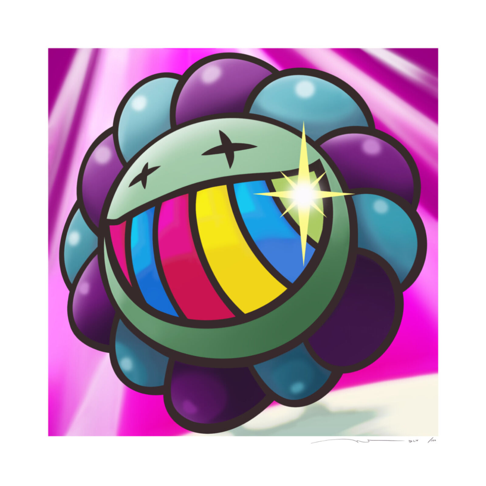 A colorful ball with a star on top of it.