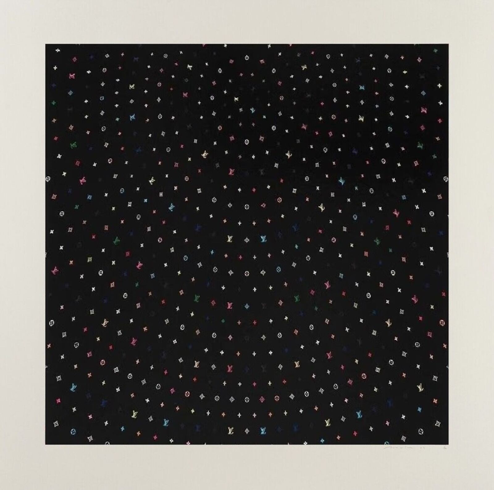 A black background with a pattern of small stars on it.