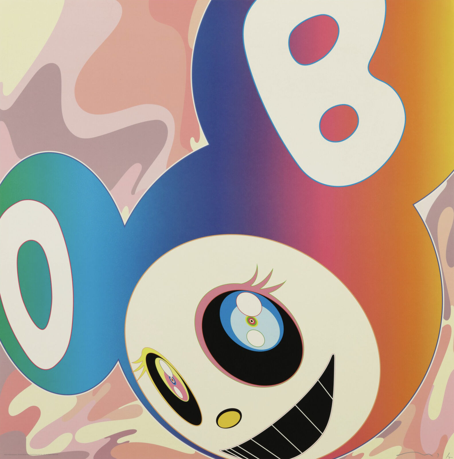 Artwork by Takashi Murakami, AND THEN Rainbow, Made of 4c offset print + special silver + UV white 