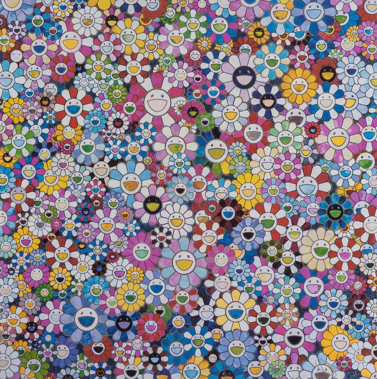 Artwork by Takashi Murakami, Bouquet of Love, Made of 4c offset print + special silver 