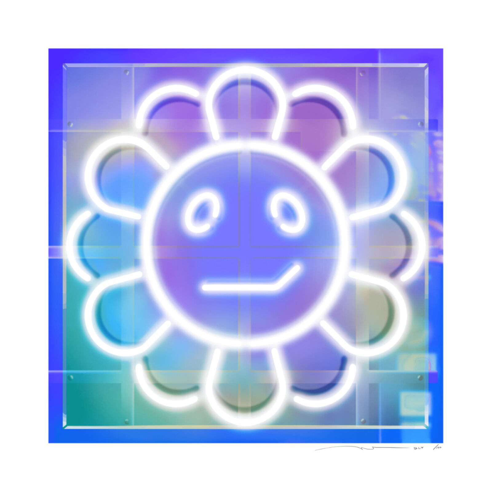 A neon sign with a smiley face on it.