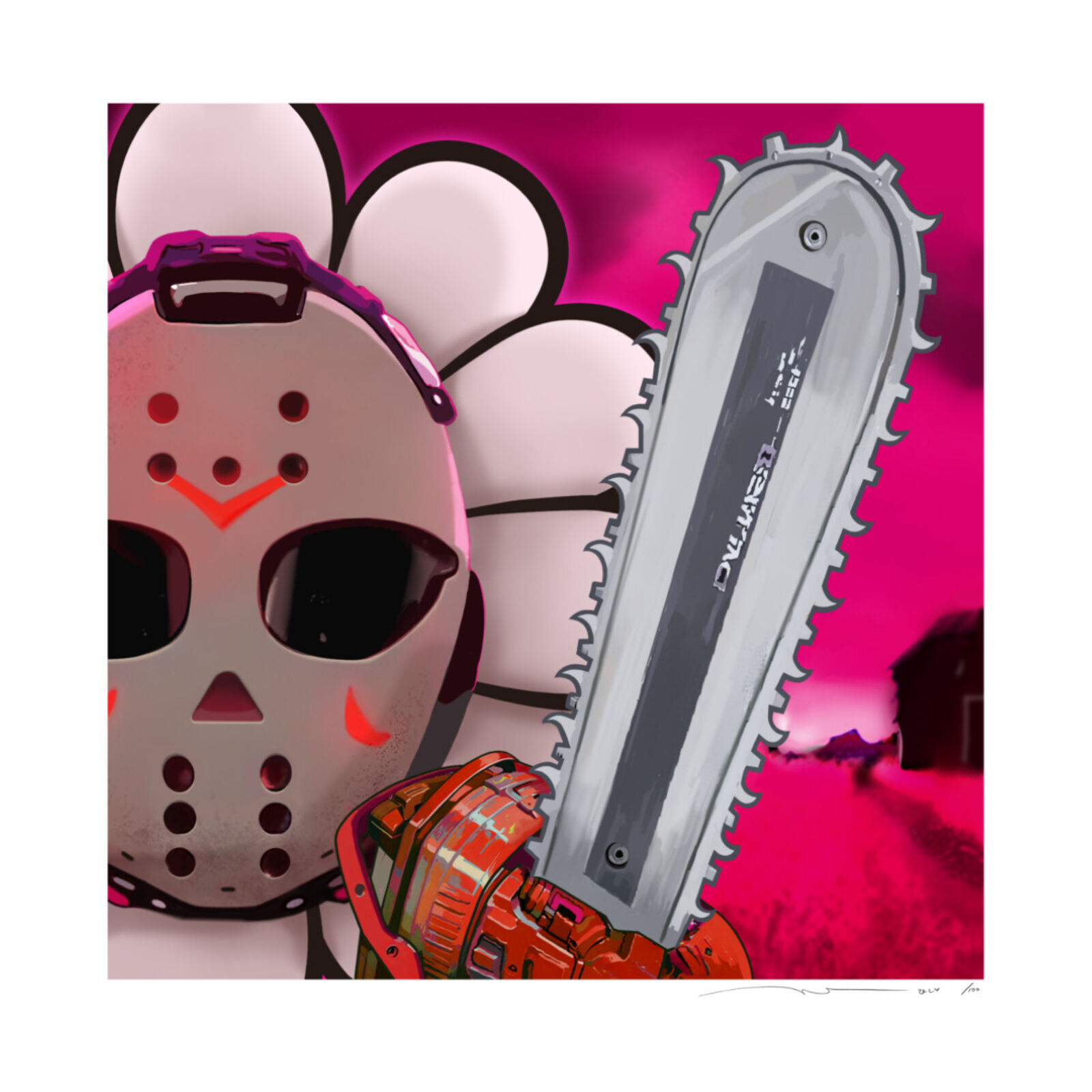 A picture of a person holding a chainsaw in their hand.