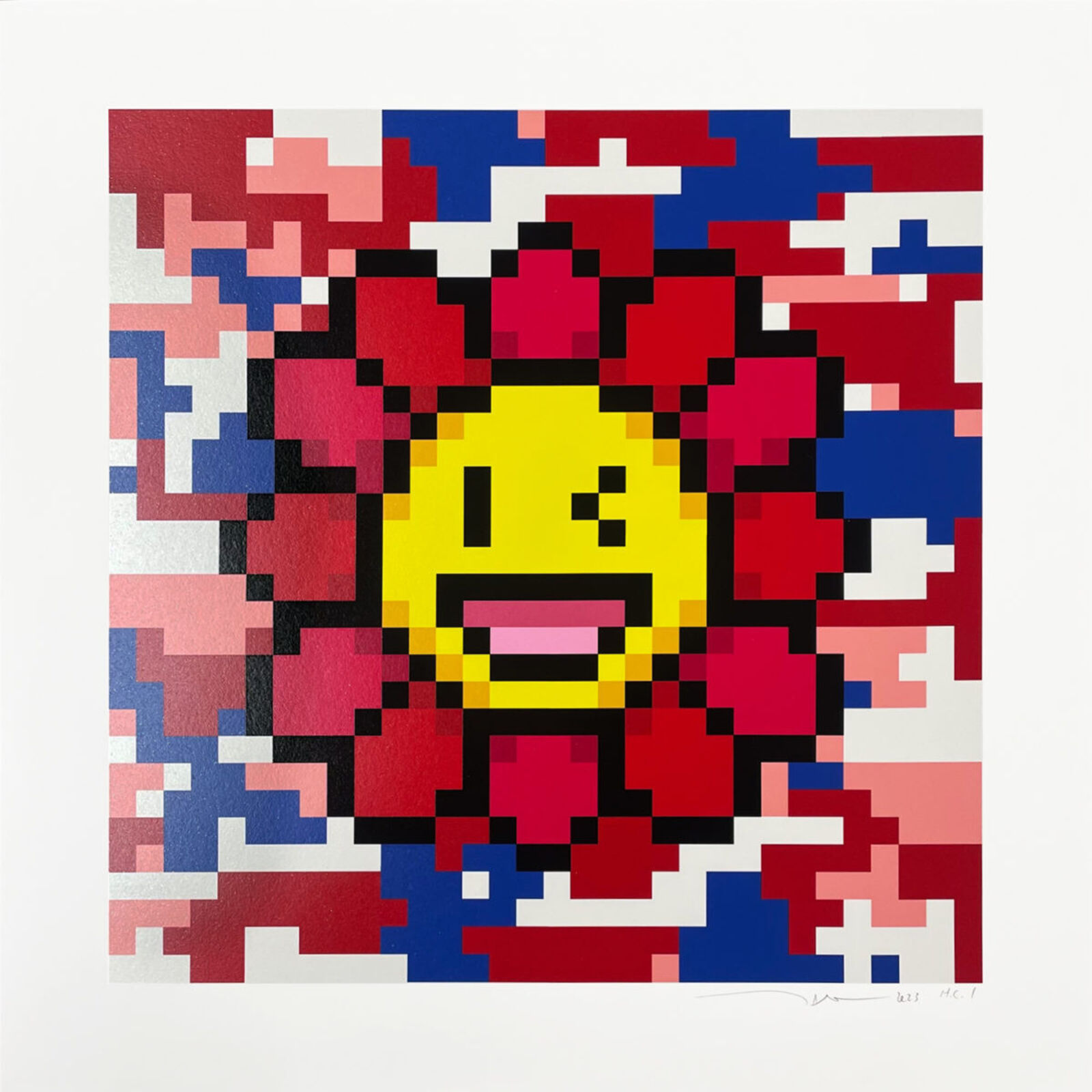 A pixelated image of a smiling sun with a smiley face.